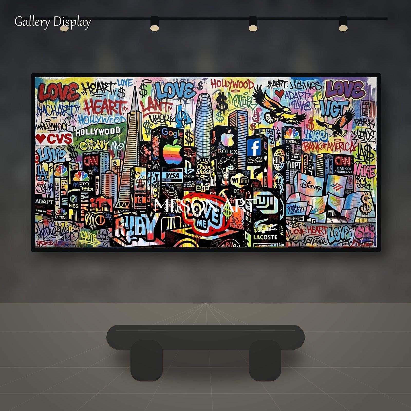Black And Red Graffiti Paintings Banksy Style Panoramic Wall Art For Living Room By Mesonart