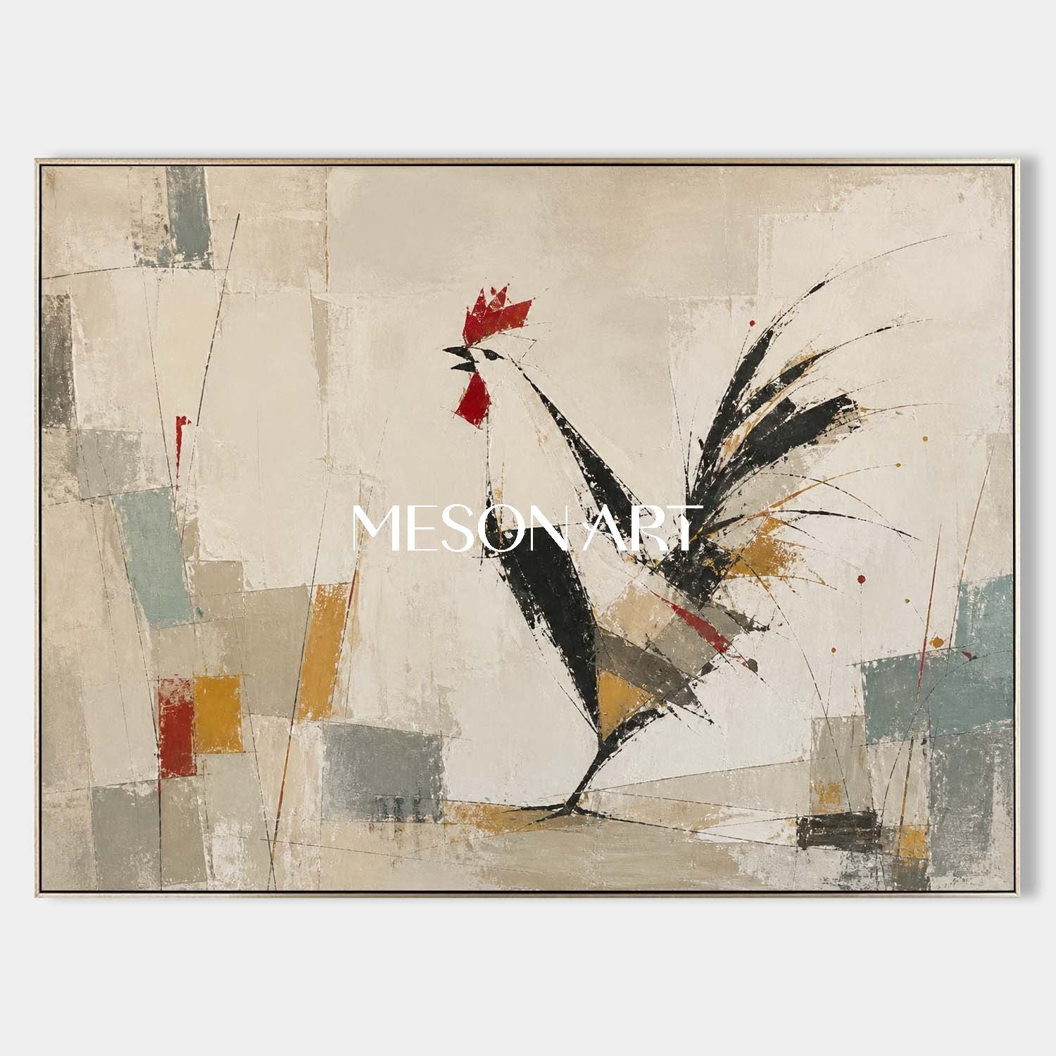 Abstract Rooster Painting Minimalist Art For Modern Living Room Decor With Textured Canvas