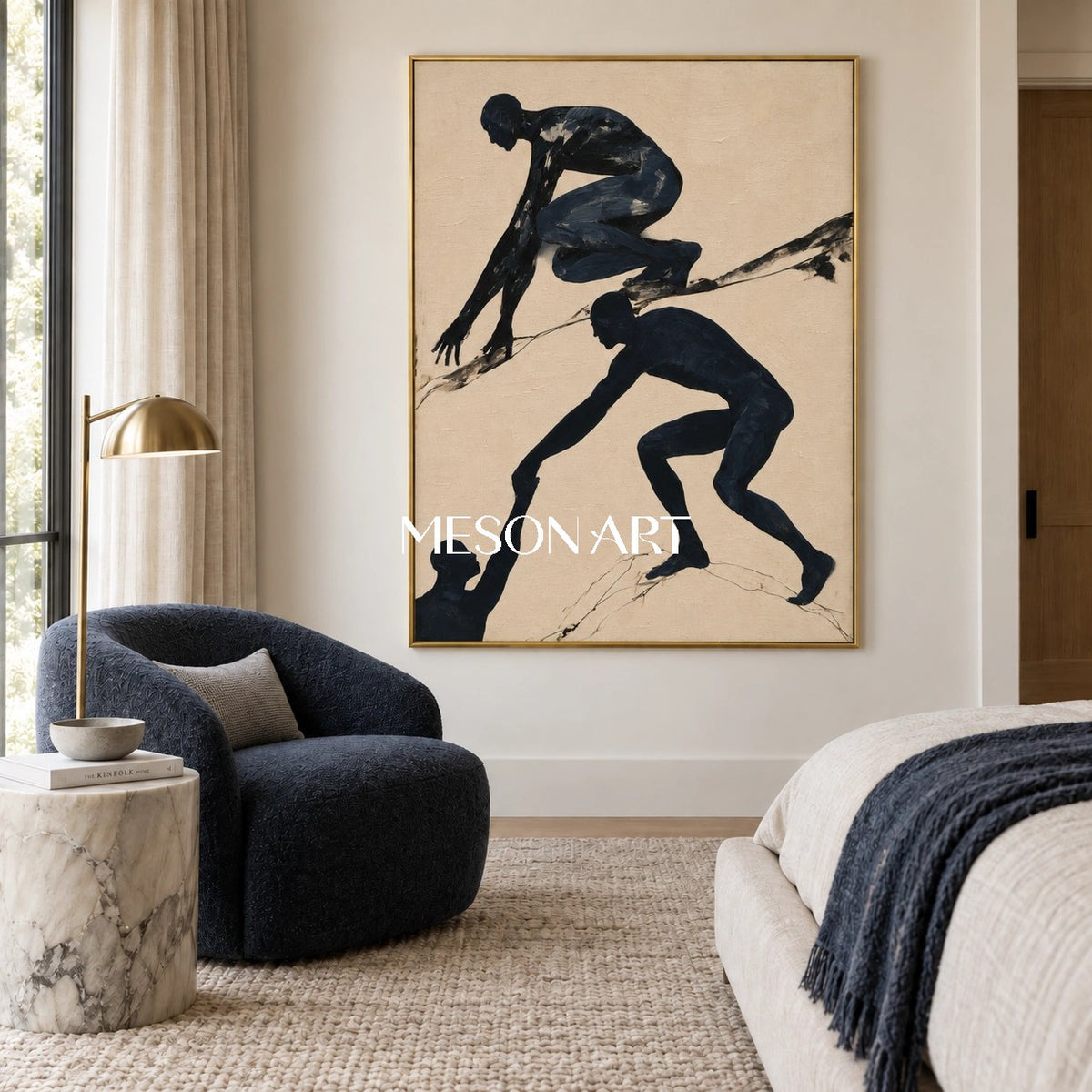 Black And Beige Expressionist Figurative Art Rectangular Painting Modern By Mesonart