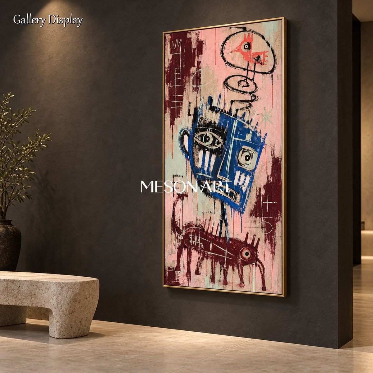 Red And Blue Abstract Graffiti Painting Original Hand Painted Contemporary Textured Wall Art Panoramic By Mesonart