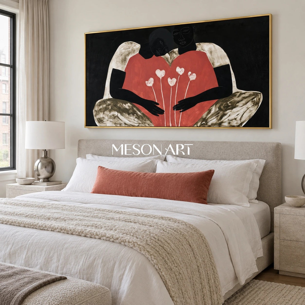 Red And Black Expressionist Figurative Panoramic Art Original Artist Hand Painted By Mesonart
