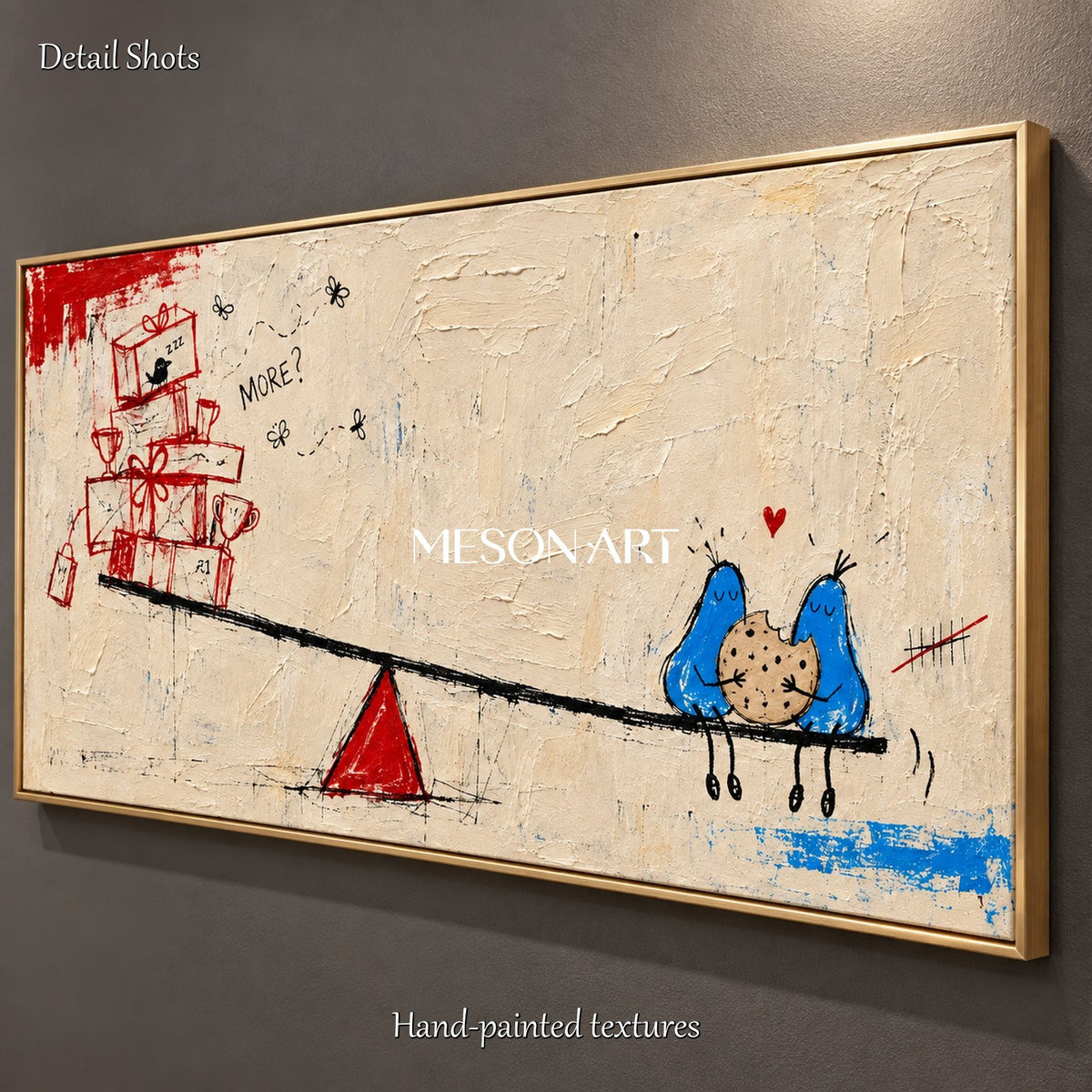 Red And Beige Modern Pop Abstract Painting Original Artist Street Art Panoramic Wall Canvas By Mesonart