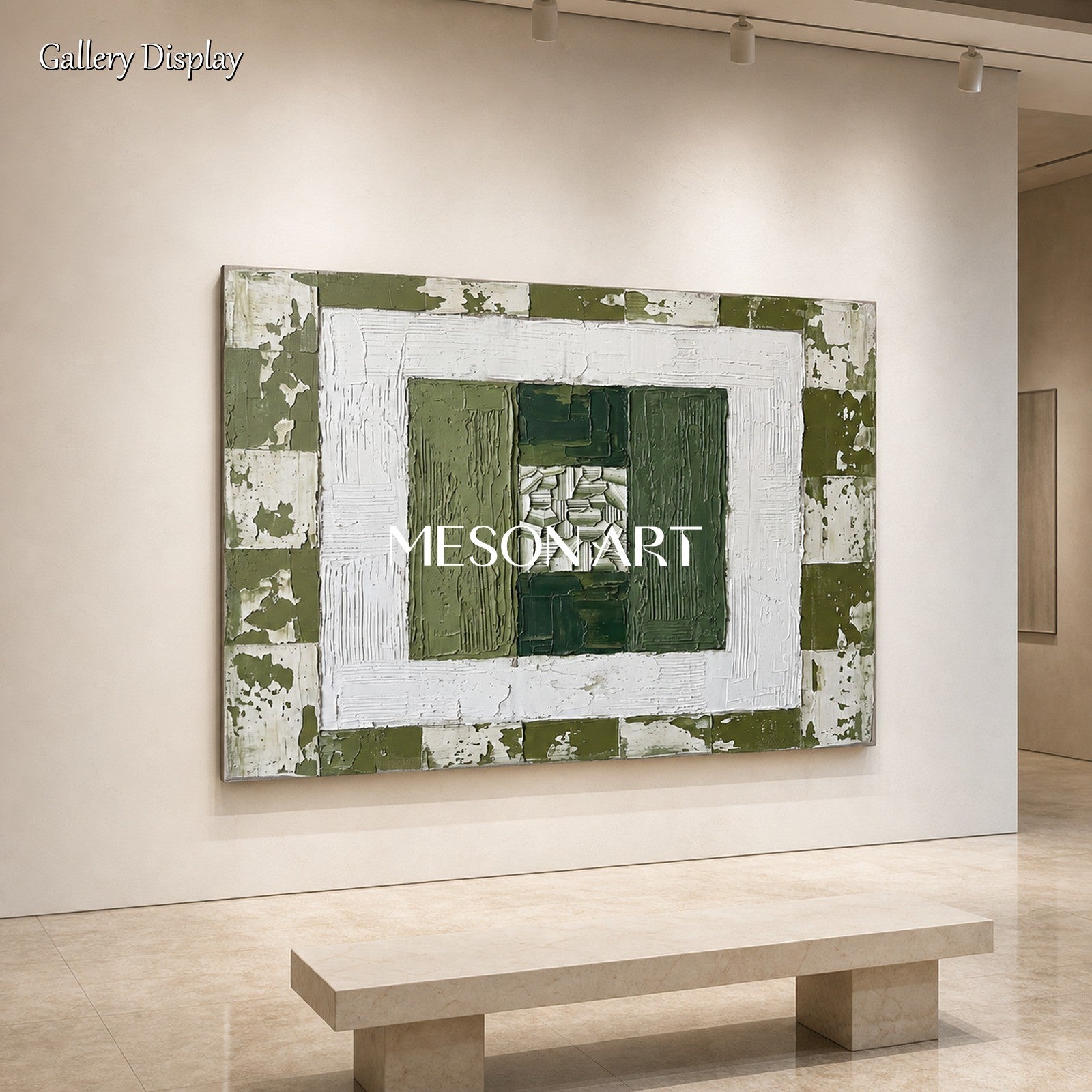 Green And White Abstract Wall Art With Textured Relief For Modern Living Room Decor