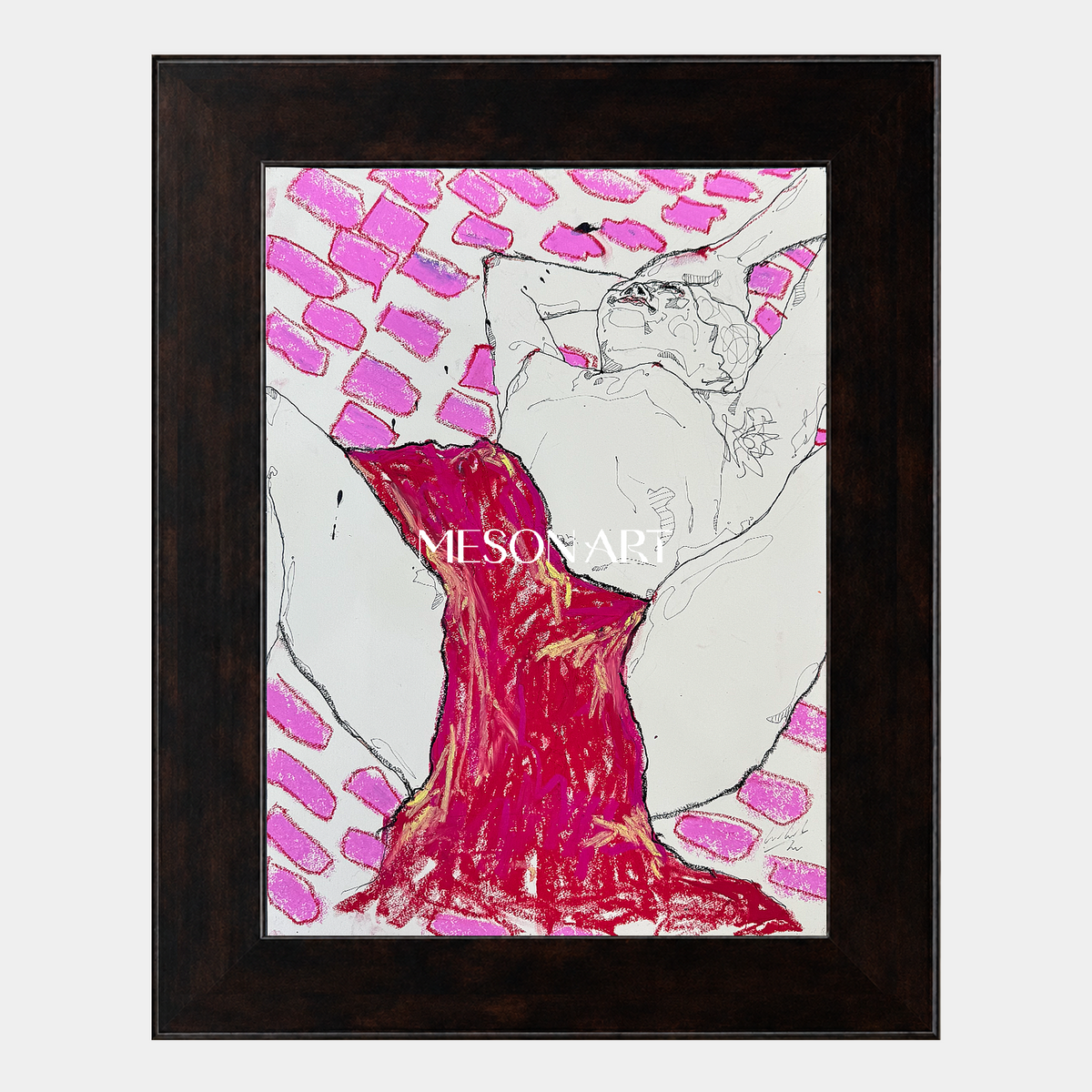 Pink And Red Figurative Expressionism Portrait Painting Original Artwork By Mesonart