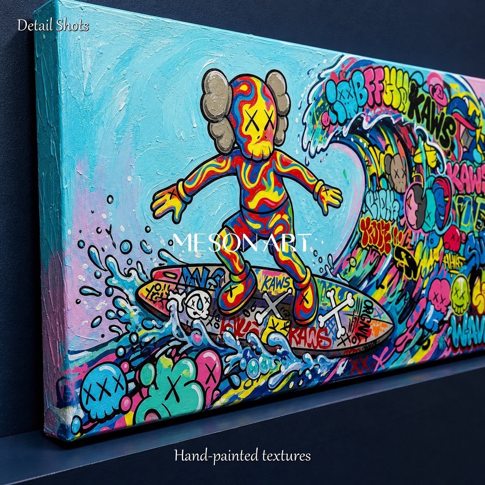 Vibrant Graffiti Art Painting With Pop Culture Icons For Modern Living Room Decor