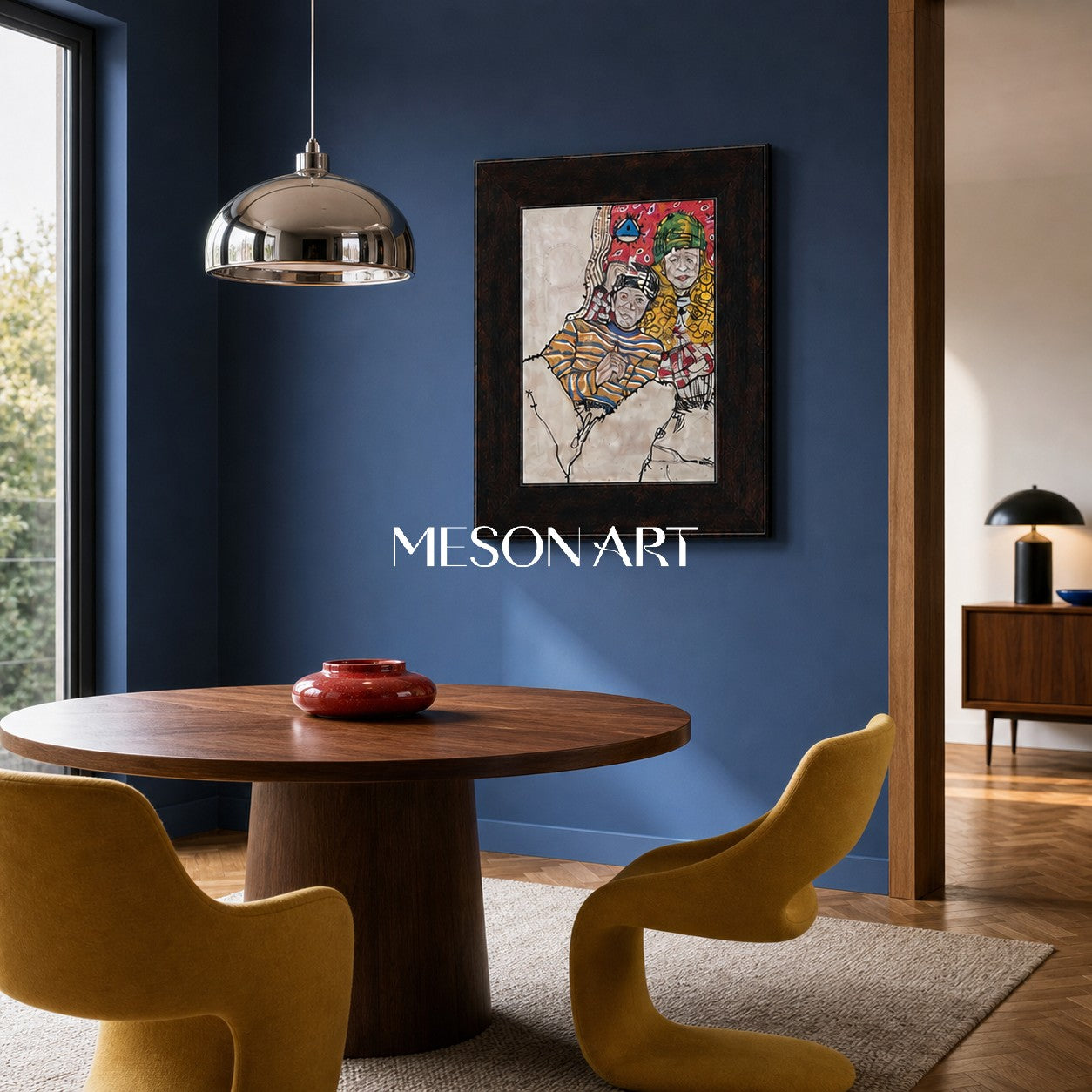 Abstract Expressionist Figure Painting In Beige And Red For Modern Living Room Decor