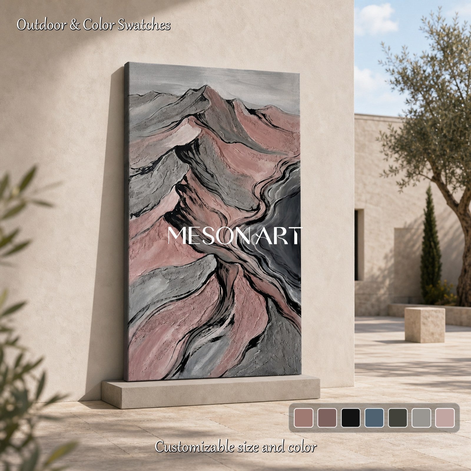 Pink Gray Abstract Mountain Art For Living Room And Bedroom Wall Decor