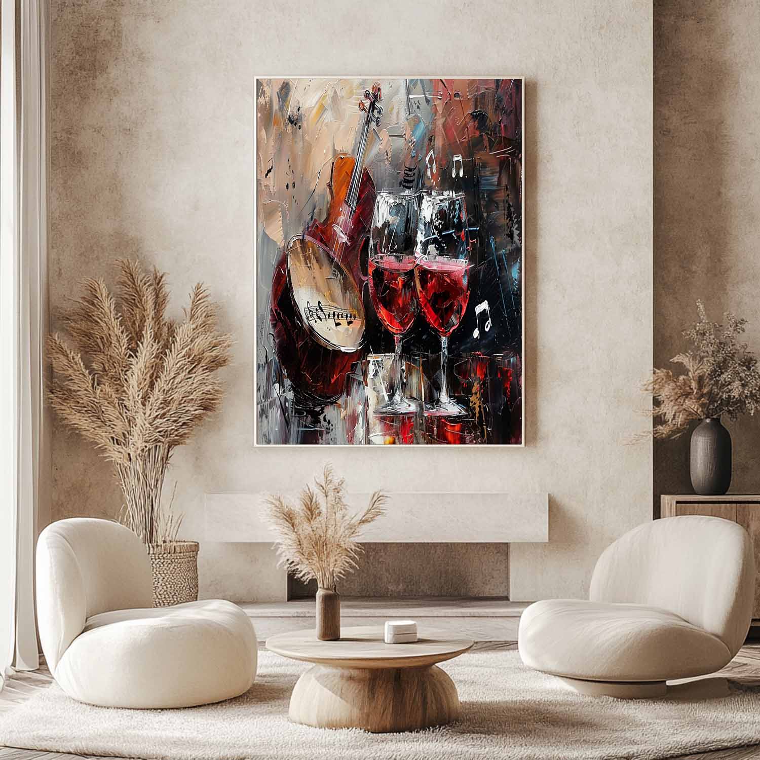 Large Wine Glasses And Drum Rack Abstract Canvas Art For Sale Red Wine Wall Art Decoration