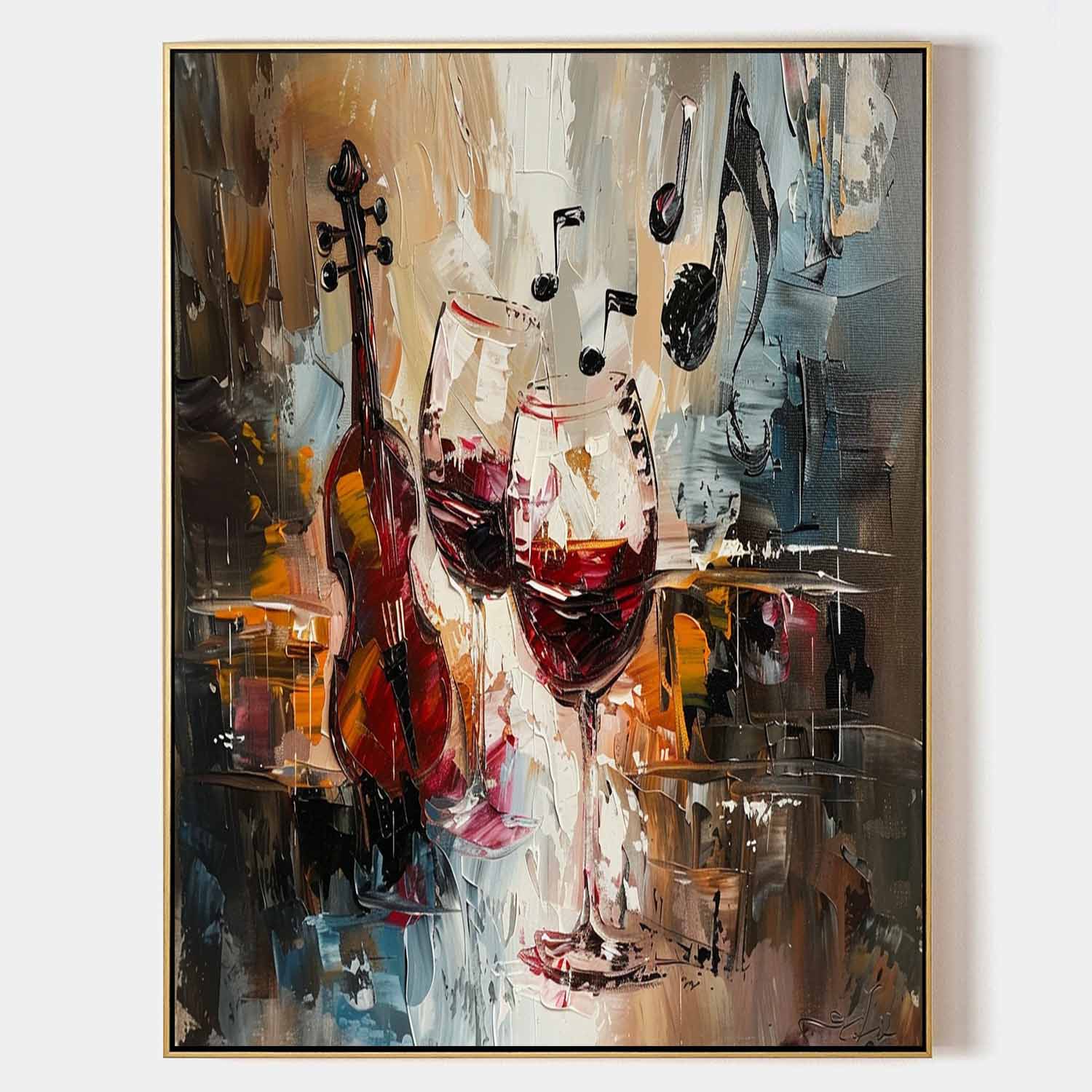 Wine Glasses And Violin Drums Abstract Canvas Art For Sale Violin And Wine Wall Art Decoration