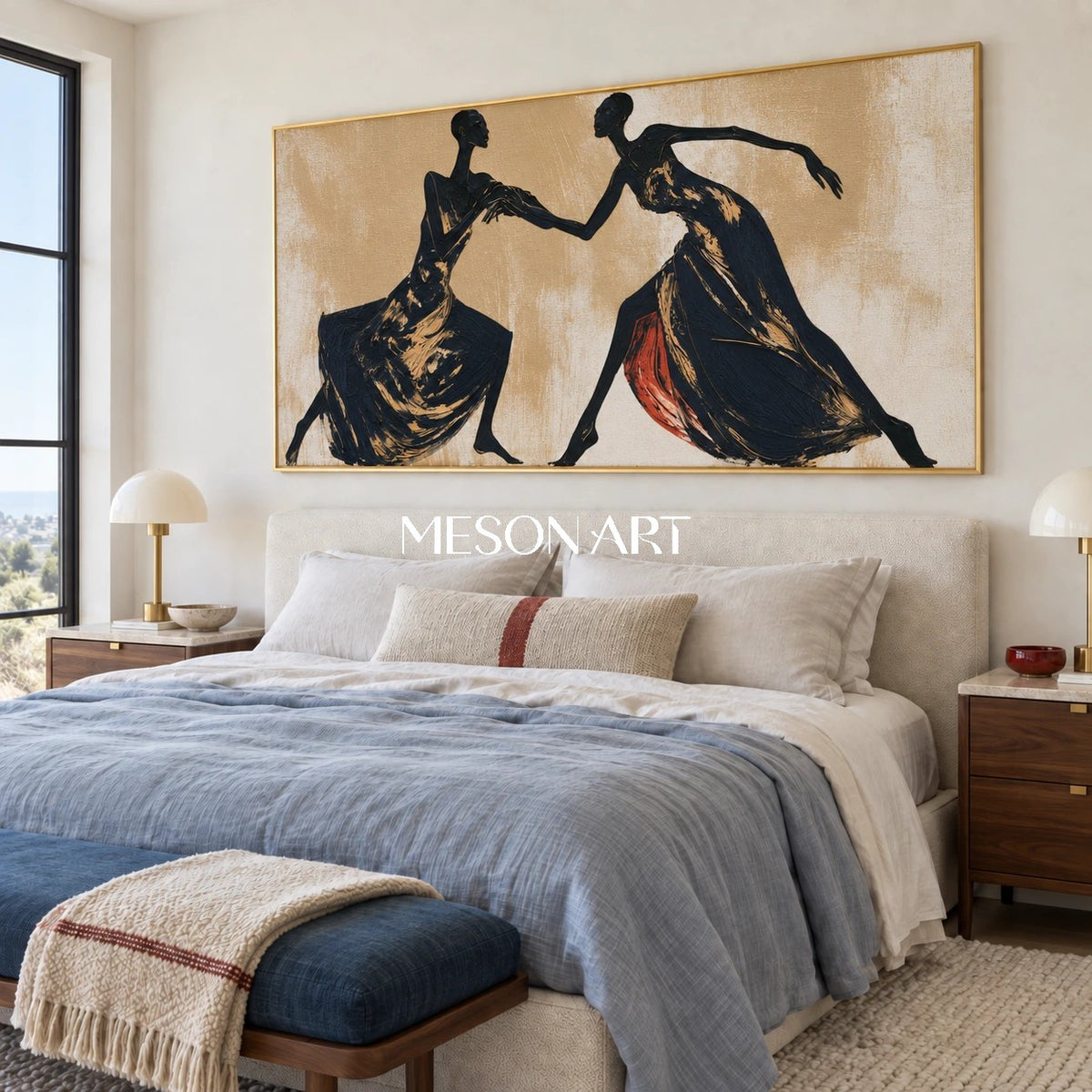 Black And Brown Expressionist Figurative Panoramic Art Dynamic Gestural Painting By Mesonart