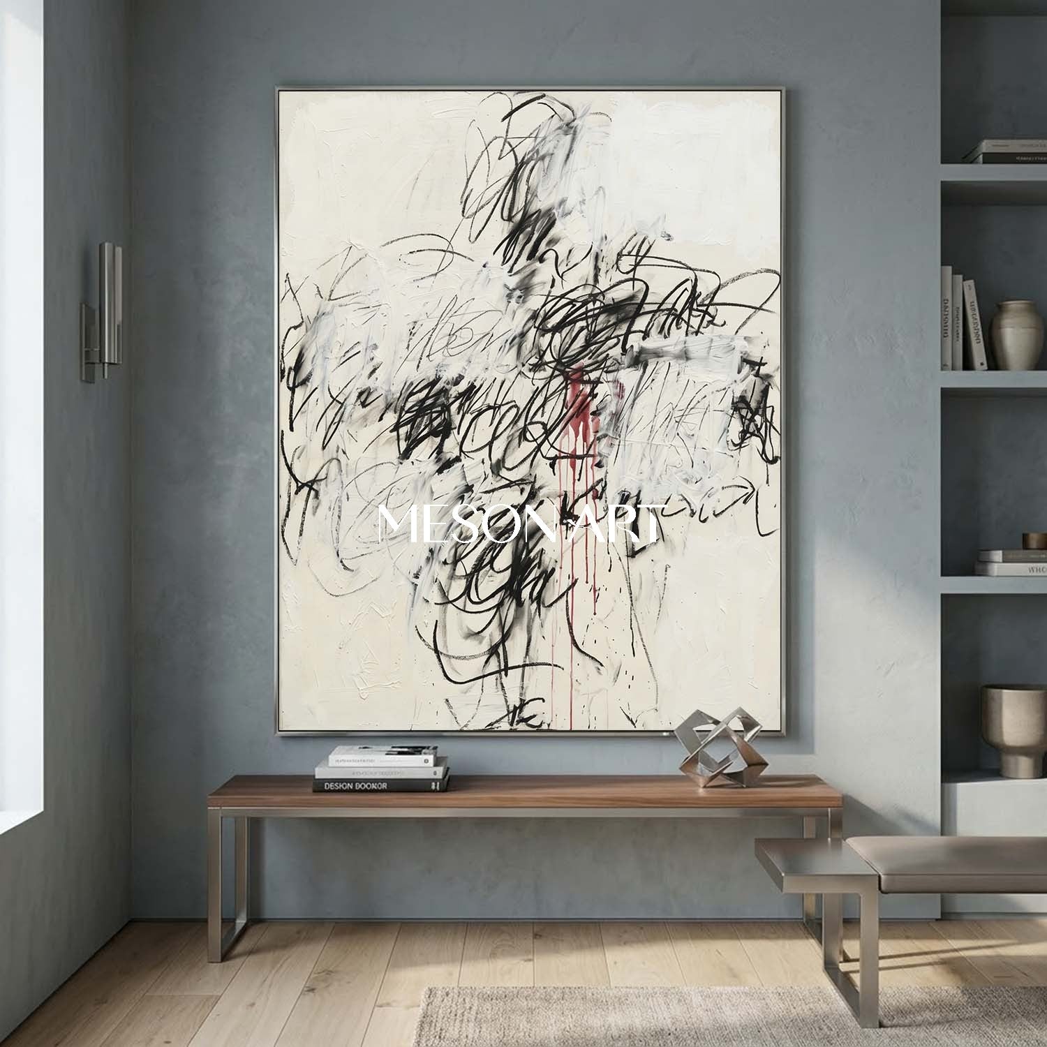 Original Black and White Abstract Painting Large Texture Art Office