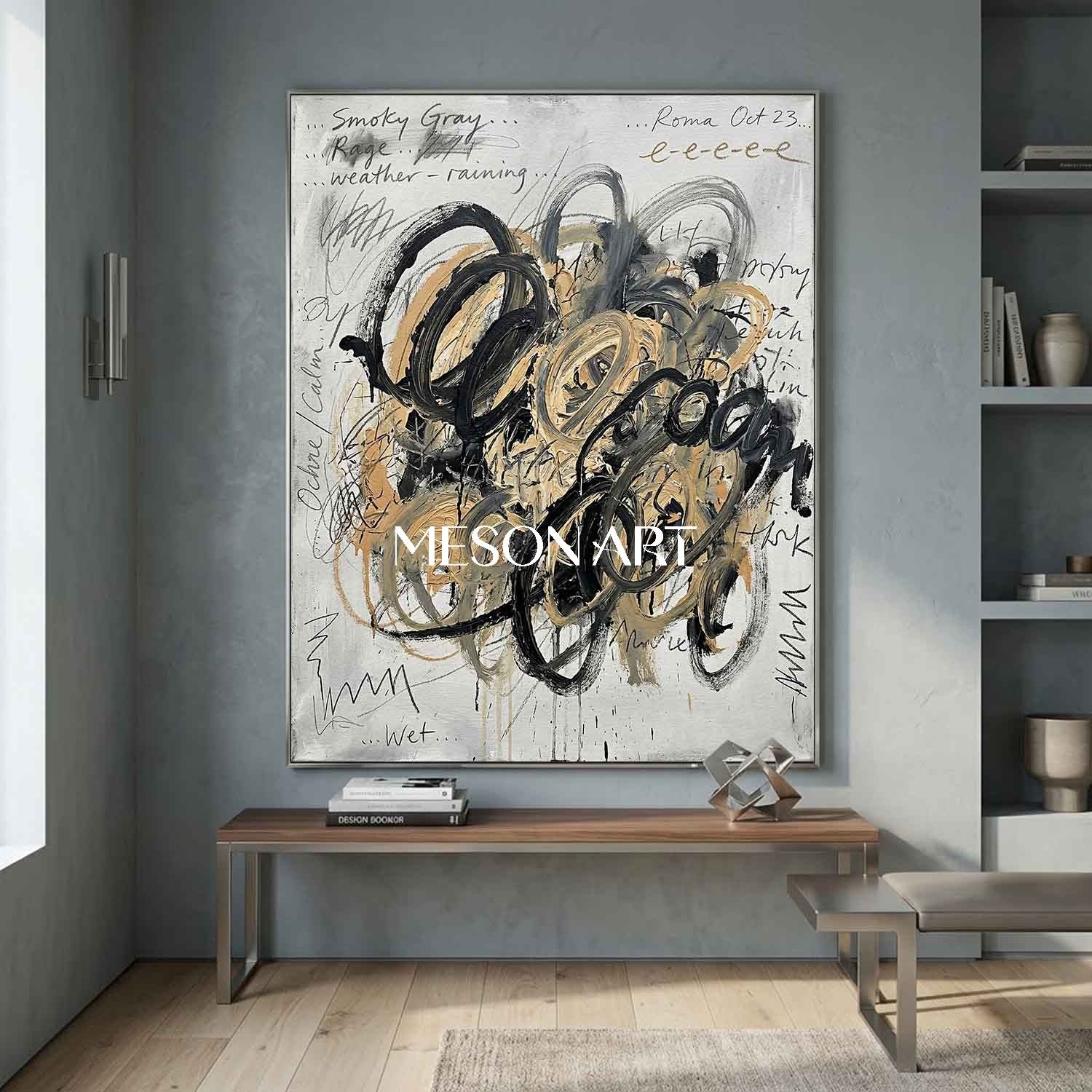 Original Abstract Scribble Painting Textured Canvas Office Statement