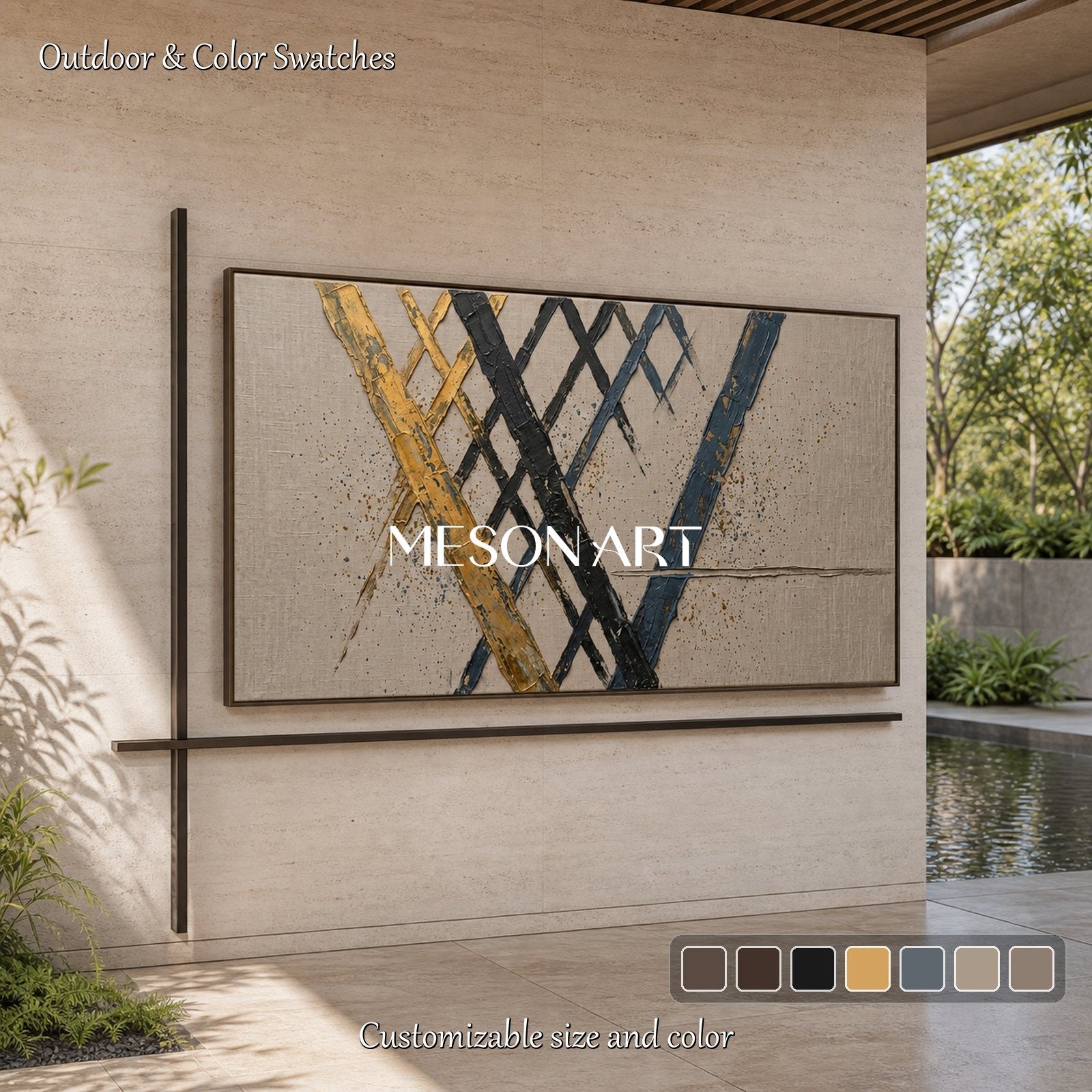 Minimalist Abstract Painting With Gold Accents For Living Room And Home Office Decor