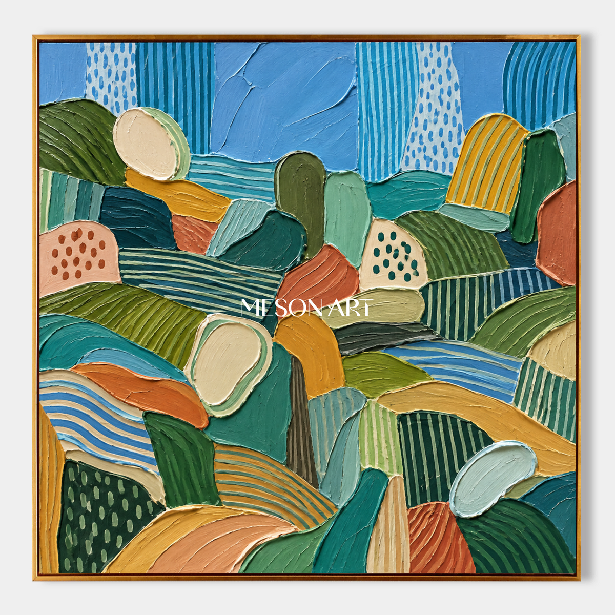 Blue And Green Abstract Landscape Painting Square Wall Art For Living Room By Mesonart