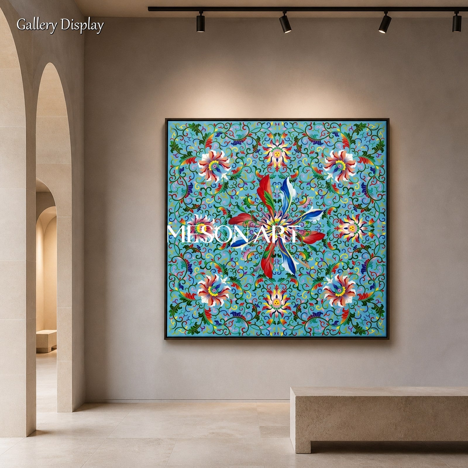 Blue And Green Islamic Geometric Floral Art Square Painting Original Artist Hand Painted By Mesonart