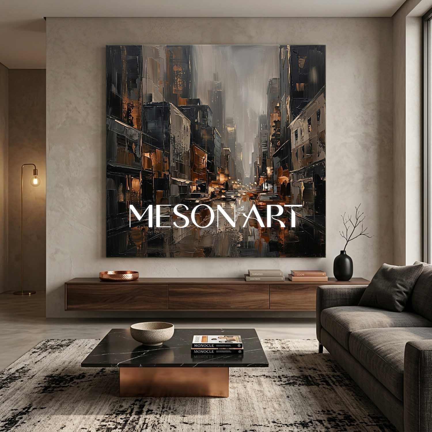 Abstract City Plaster Art With Textured Relief For Modern Living Room And Executive Office Decor