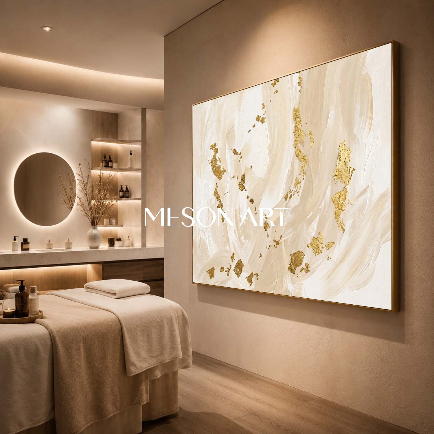 Luxury Minimalist Abstract Art With Gold Leaf For Modern Living Rooms And Bedrooms