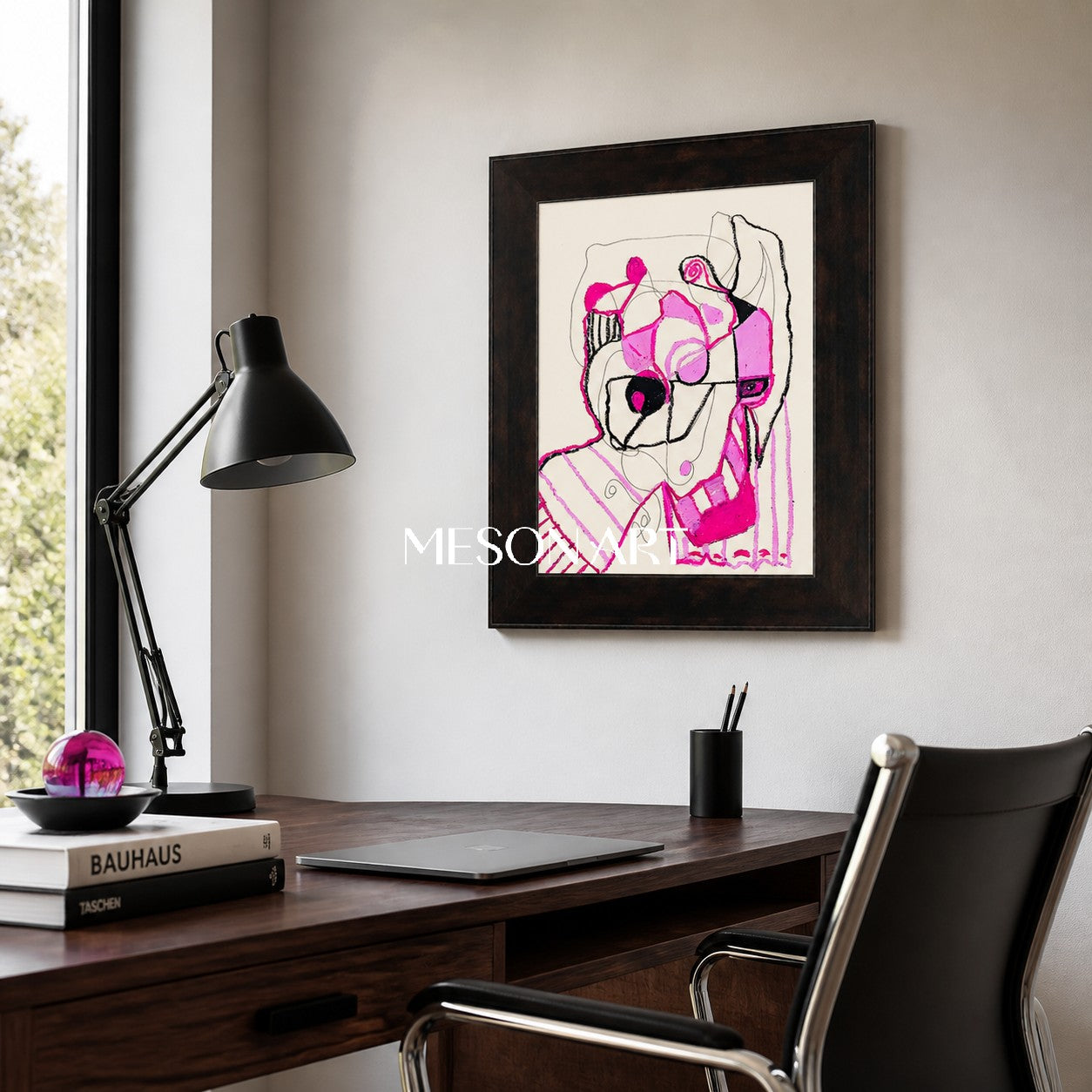 Pink And Black Fine Art Collectible Designer Rectangular Wall Art For Living Room By Mesonart