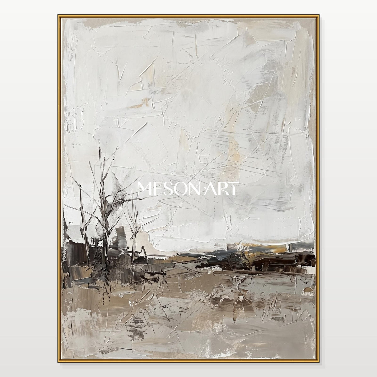 Neutral Abstract Landscape Painting Large Rectangular Wall Art Original Artist Hand Painted By Mesonart