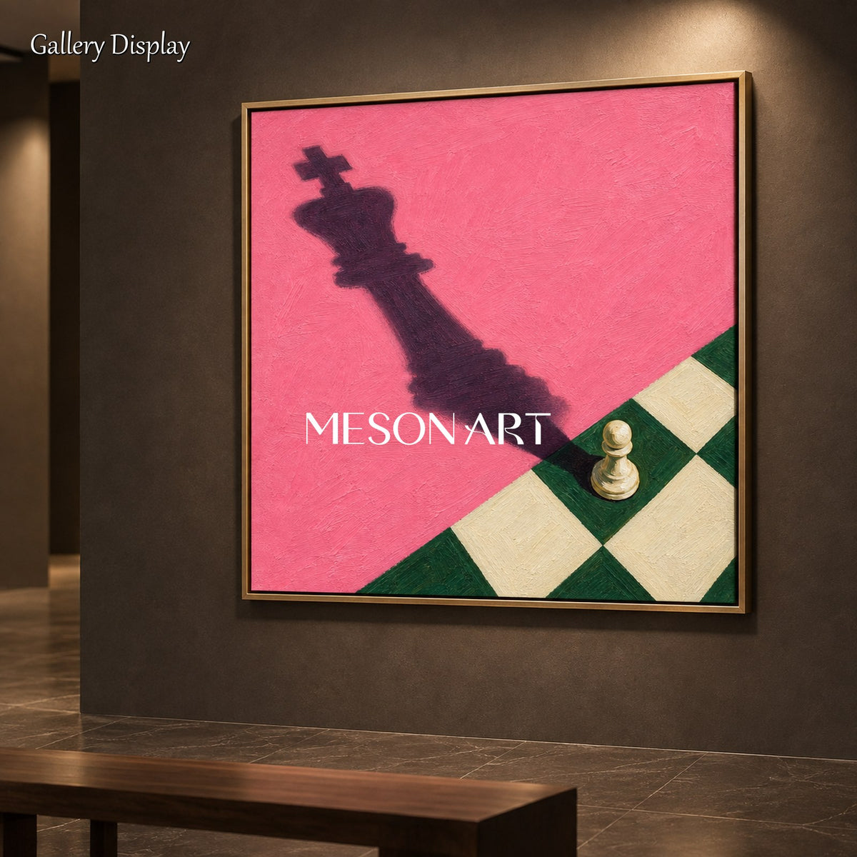 Pink And Green Surrealism Chess Painting Square Wall Art Original Artist Hand Painted For Living Room By Mesonart