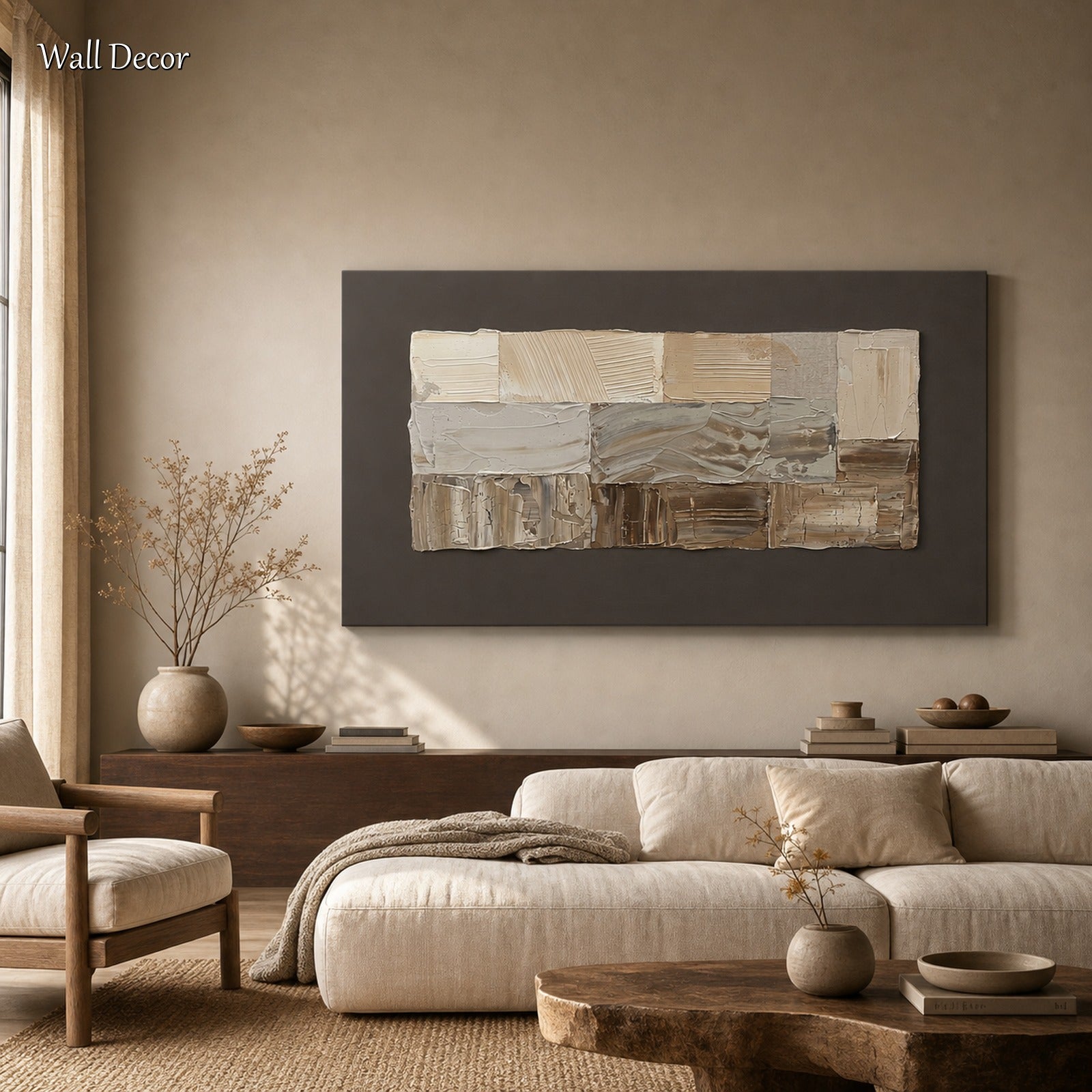 Large Textured Abstract Painting With Earthy Tones For Modern Home Decor