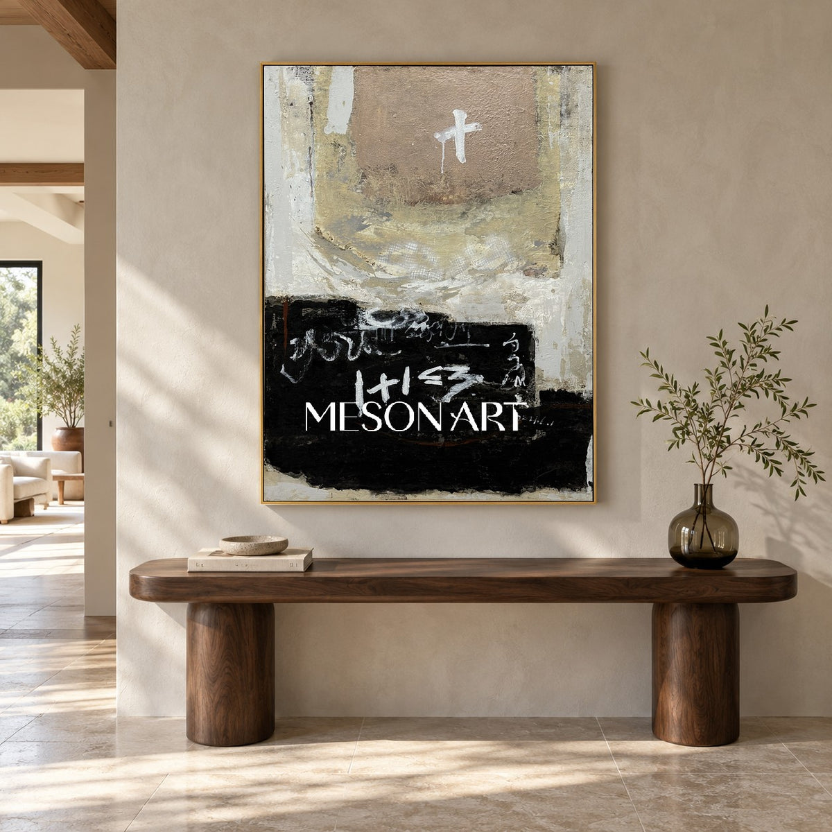 Black And White Abstract Painting Modern Wabi Sabi Rectangular Wall Art Original Mixed Media By Mesonart