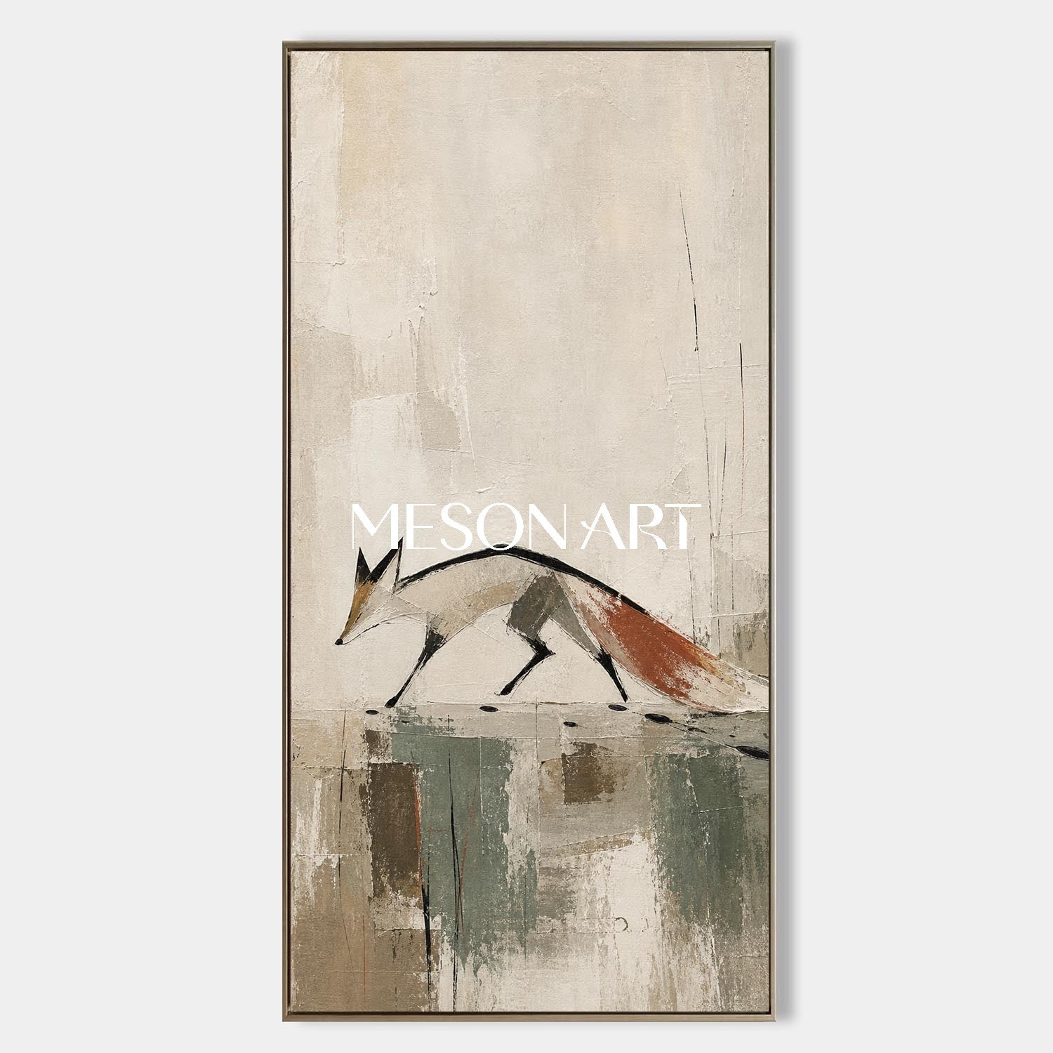 Minimalist Fox Canvas Art Abstract Animal Painting For Modern Entryway Decor