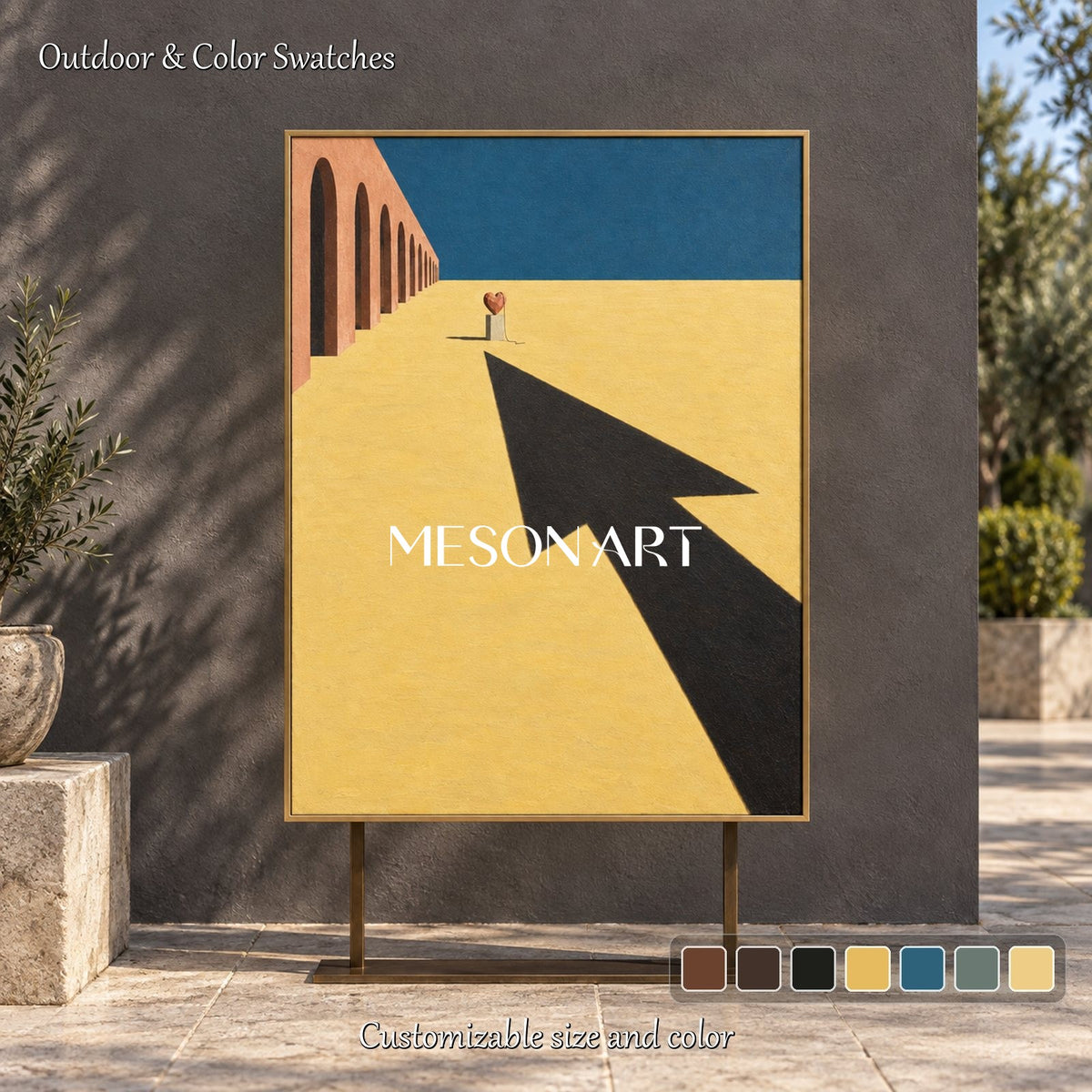 Beige And Blue Surrealist Shadow Painting Rectangular Wall Art Original Artist Hand Painted For Living Room By Mesonart