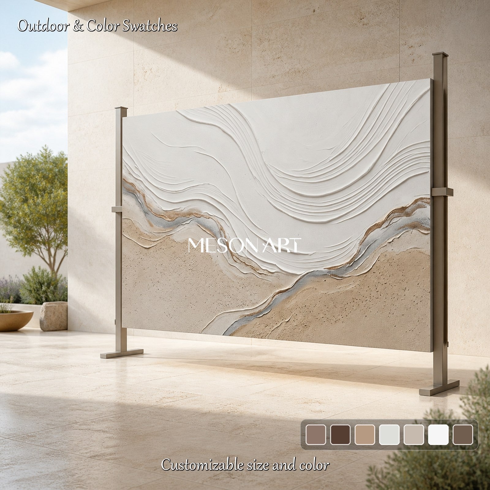 Beige And White Impasto Landscape Painting Rectangular Wall Art Original Artist Contemporary Textured Art By Mesonart
