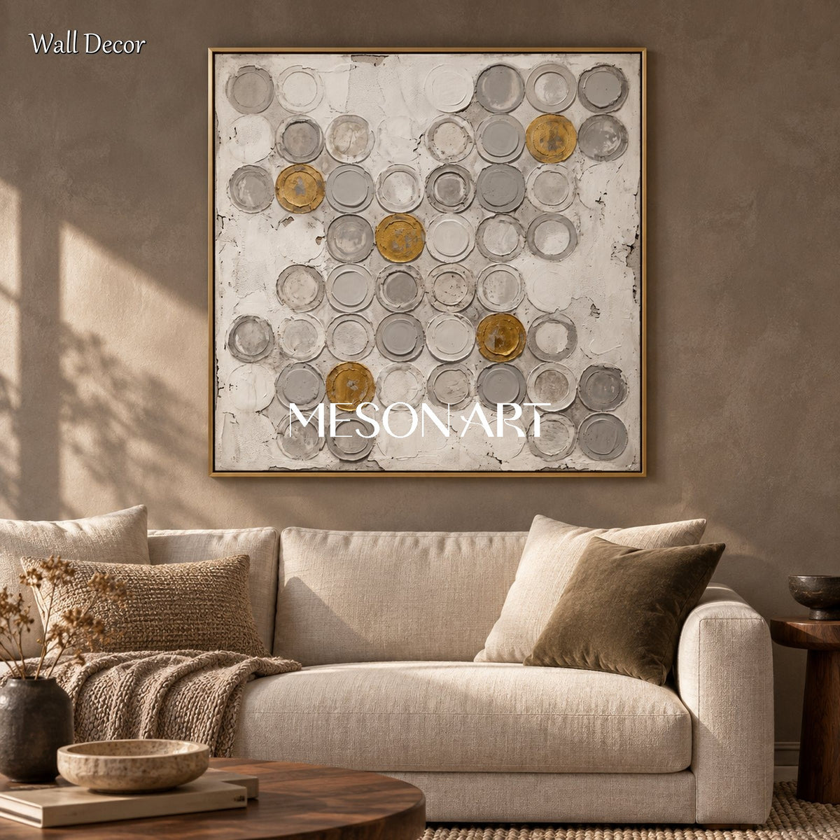 Gray And White Wabi Sabi Abstract Art Square Wall Decor For Living Room By Mesonart