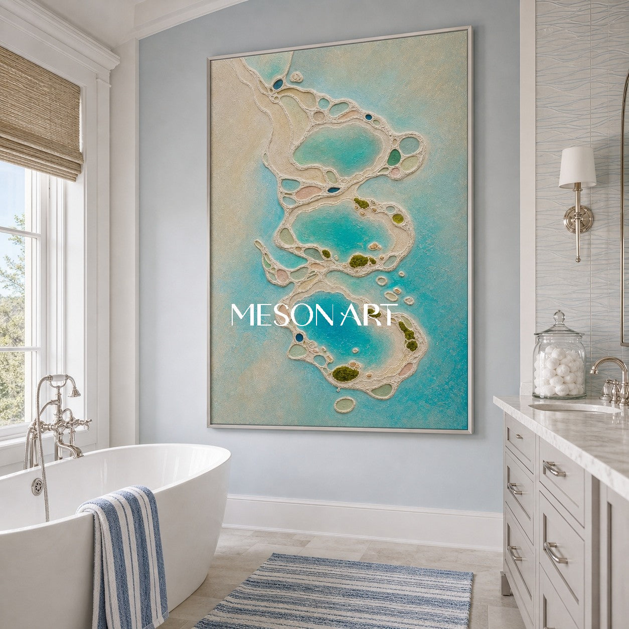 Turquoise Lagoon Abstract Art With Textured Relief For Coastal Living Room Decor