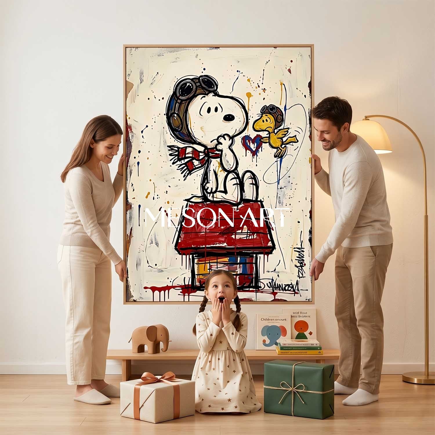 Snoopy Graffiti Art Print With Abstract Splatter For Modern Living Room Decor
