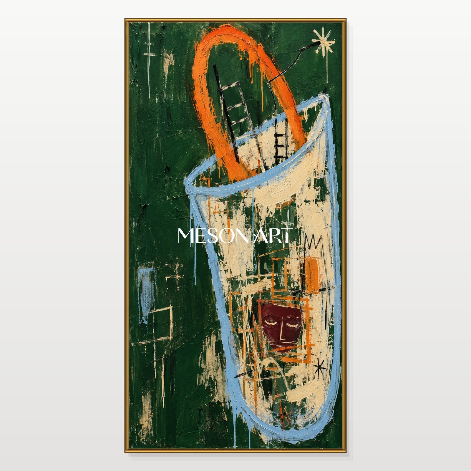 Green And Orange Graffiti Abstract Art Panoramic Wall Decor Hand