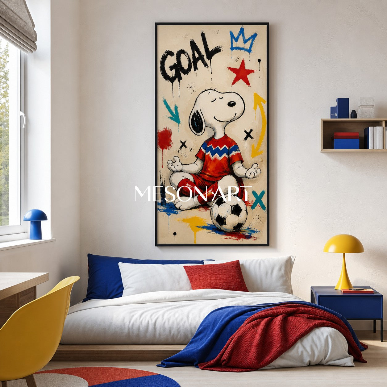 Snoopy Soccer Graffiti Art Print For Kids Room And Living Space With Bold Colors