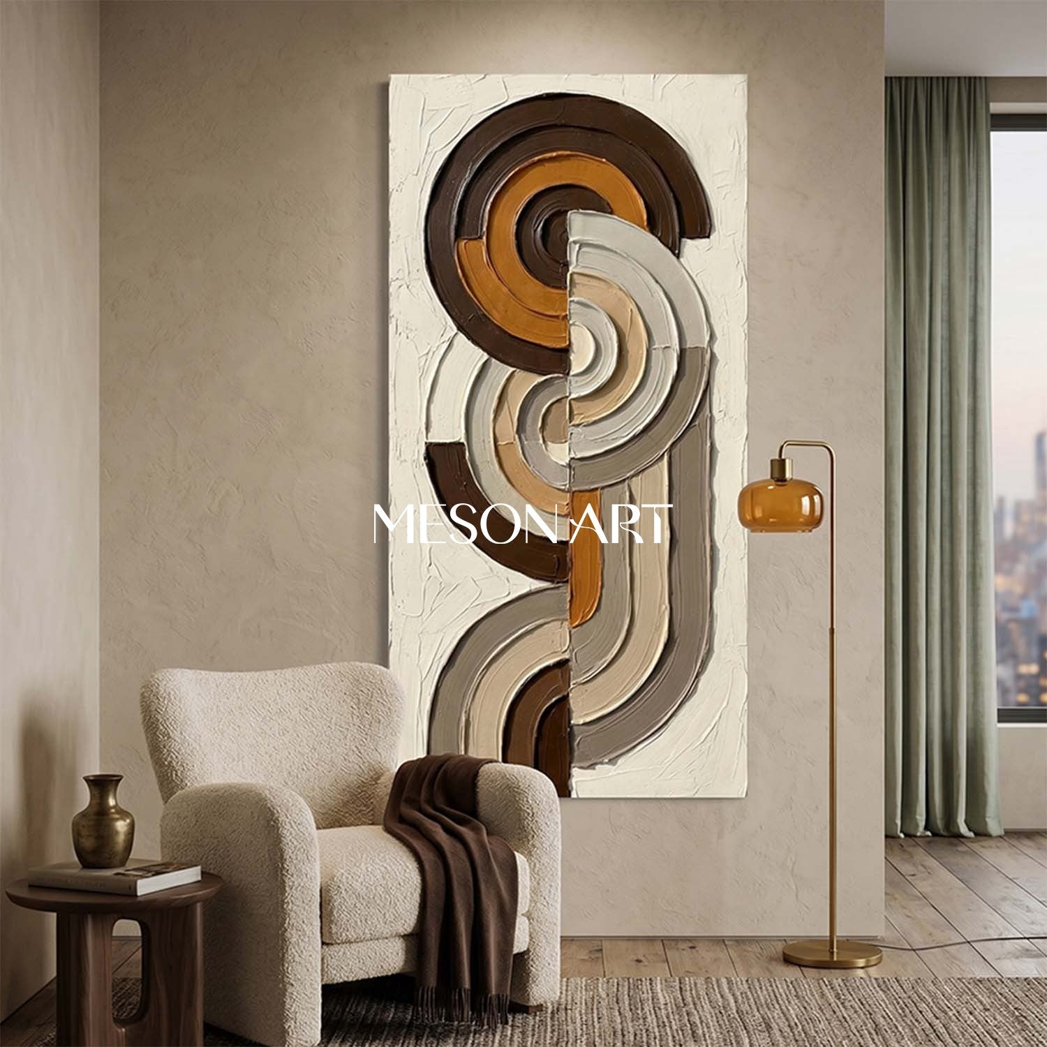 Bohemian Abstract Textured Plaster Wall Art in Earth Tones for Living Room