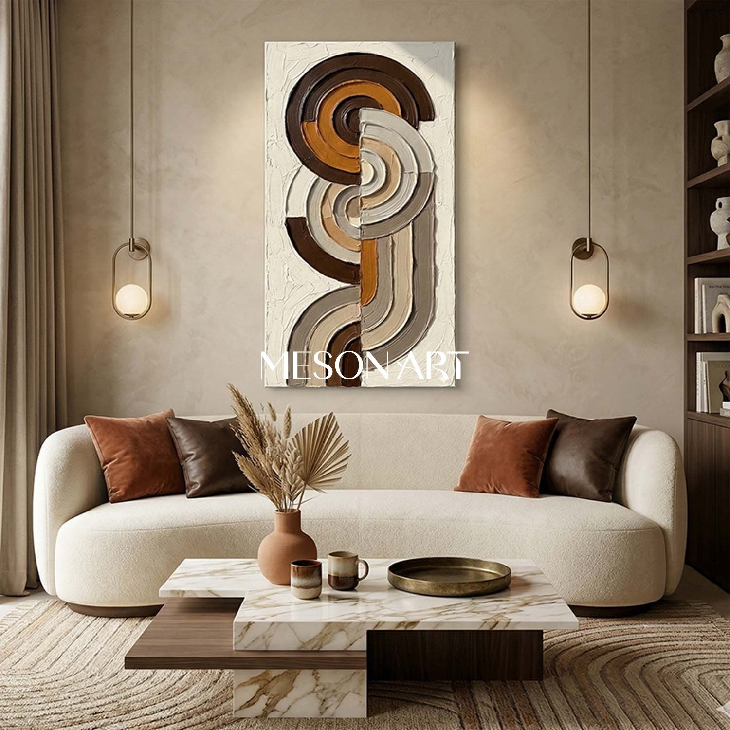 Bohemian Abstract Textured Plaster Wall Art in Earth Tones for Living Room