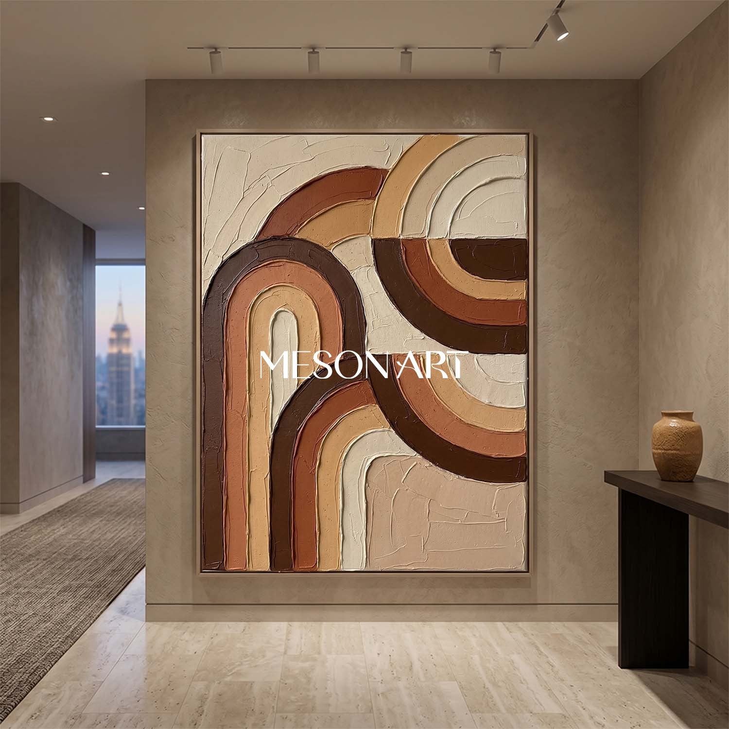 Bohemian Abstract Textured Plaster Arch Wall Art in Earth Tones