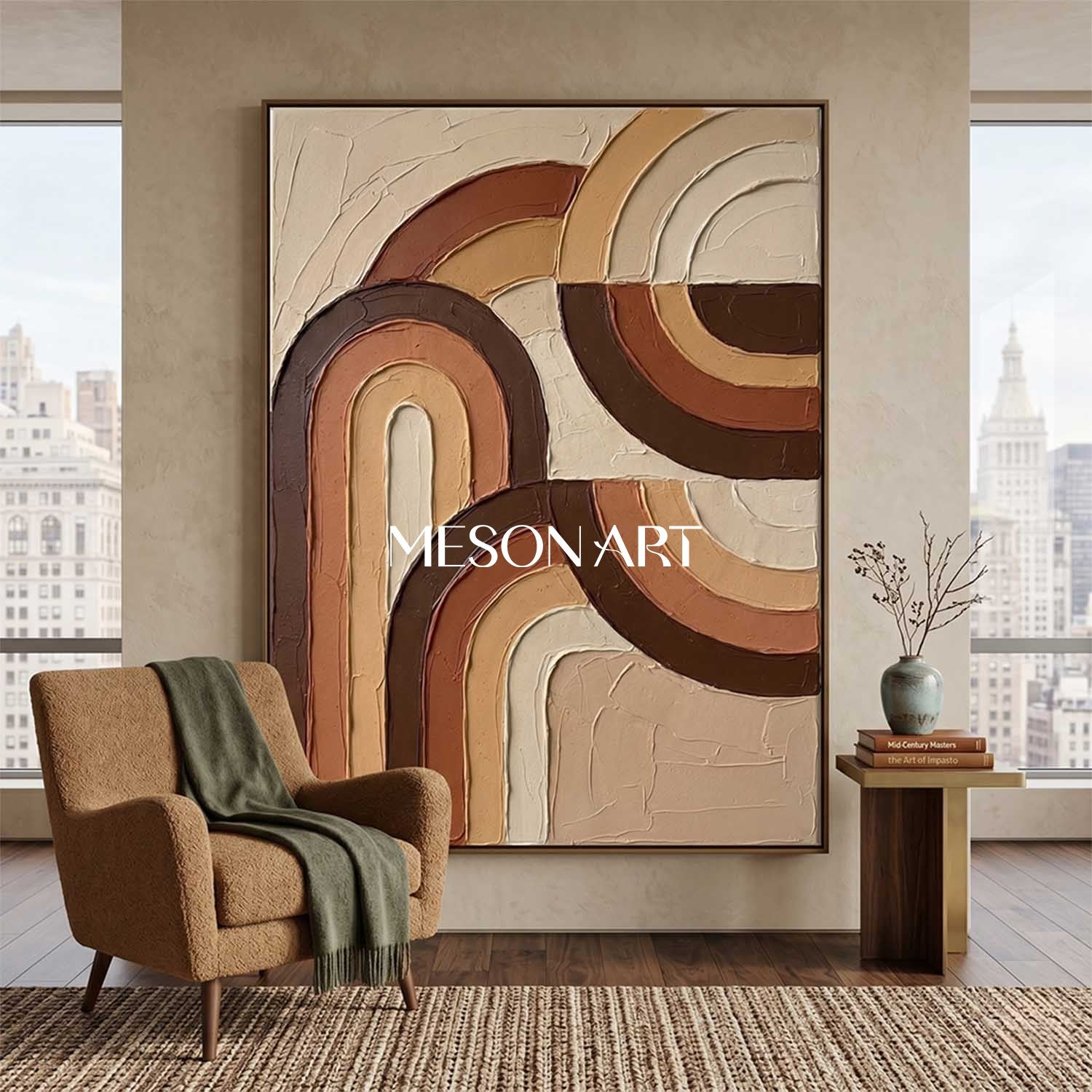Bohemian Abstract Textured Plaster Arch Wall Art in Earth Tones