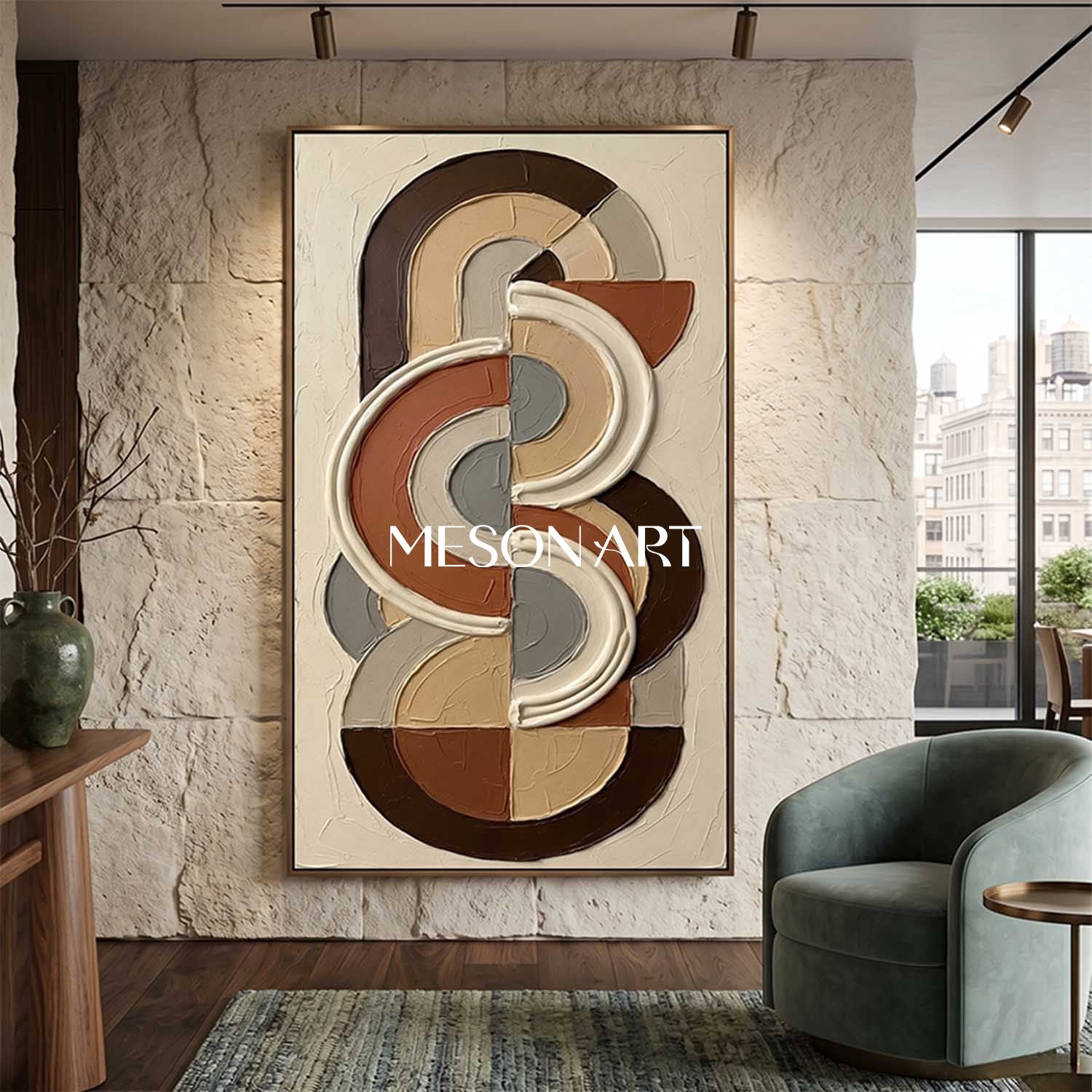 Bohemian Abstract Textured Plaster Wall Art in Terracotta for Living Room