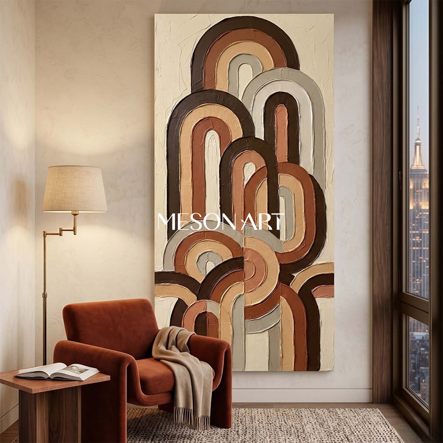 Bohemian Abstract Textured Plaster Arch Wall Art in Earth Tones