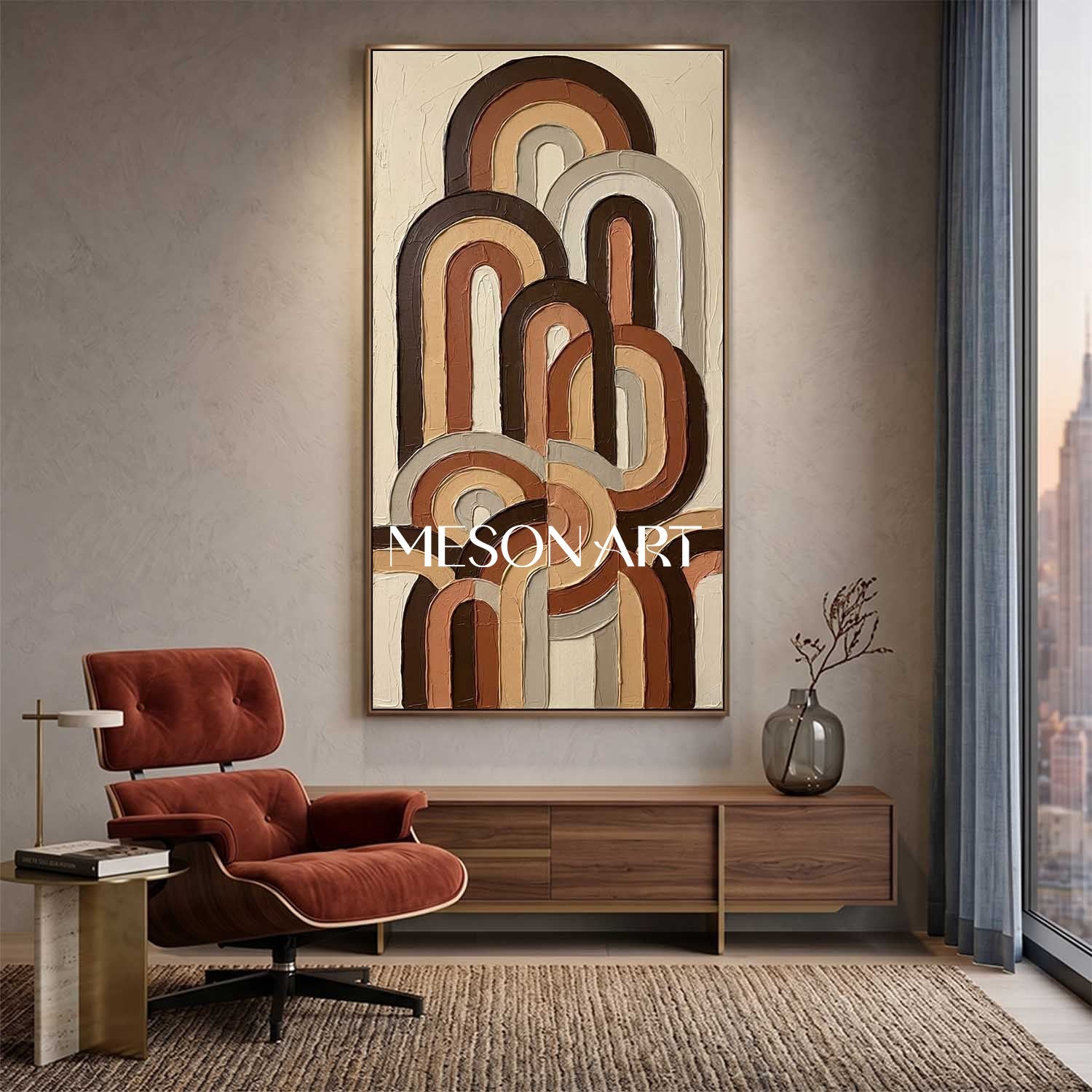 Bohemian Abstract Textured Plaster Arch Wall Art in Earth Tones