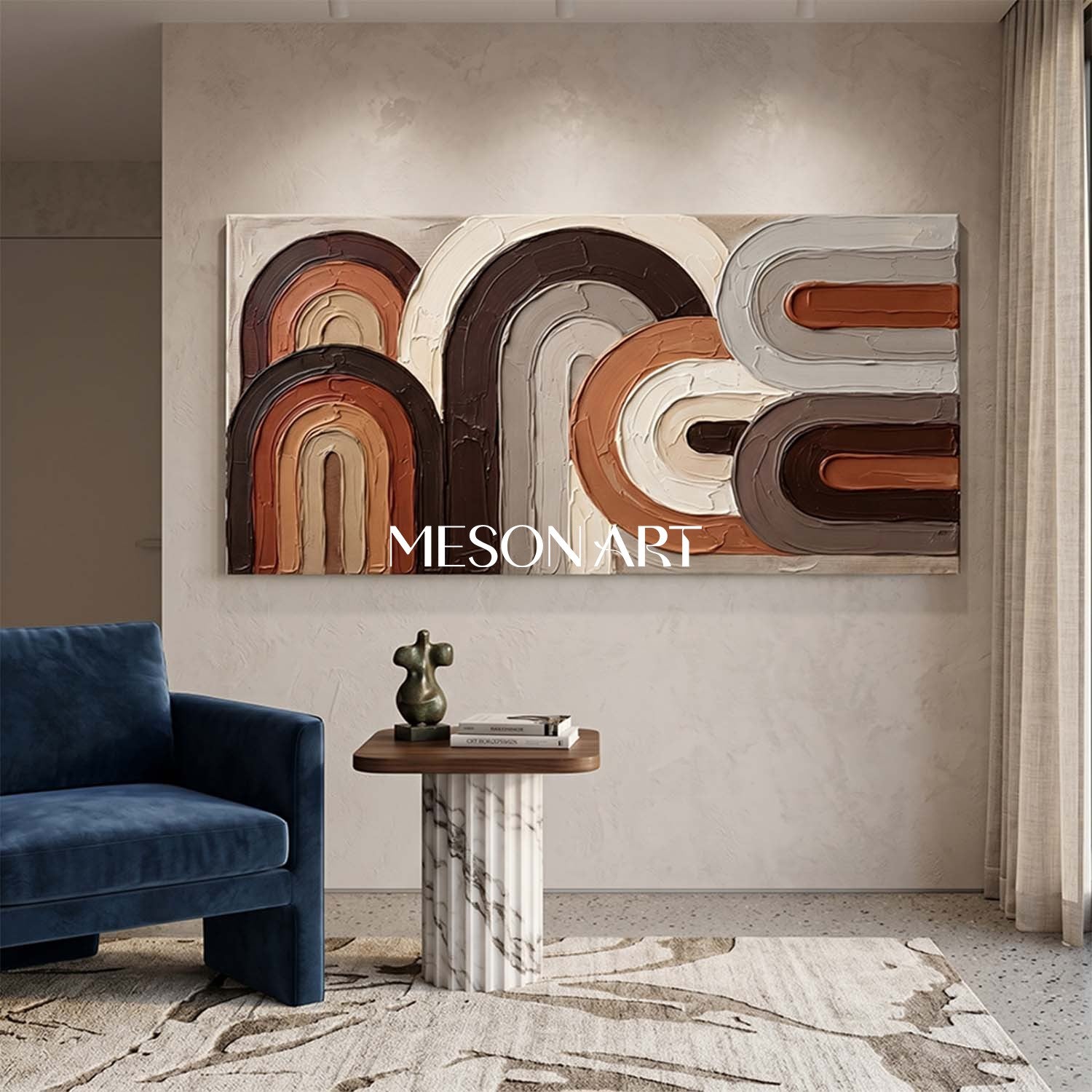 Panoramic Bohemian Abstract Plaster Wall Art in Earth Tones