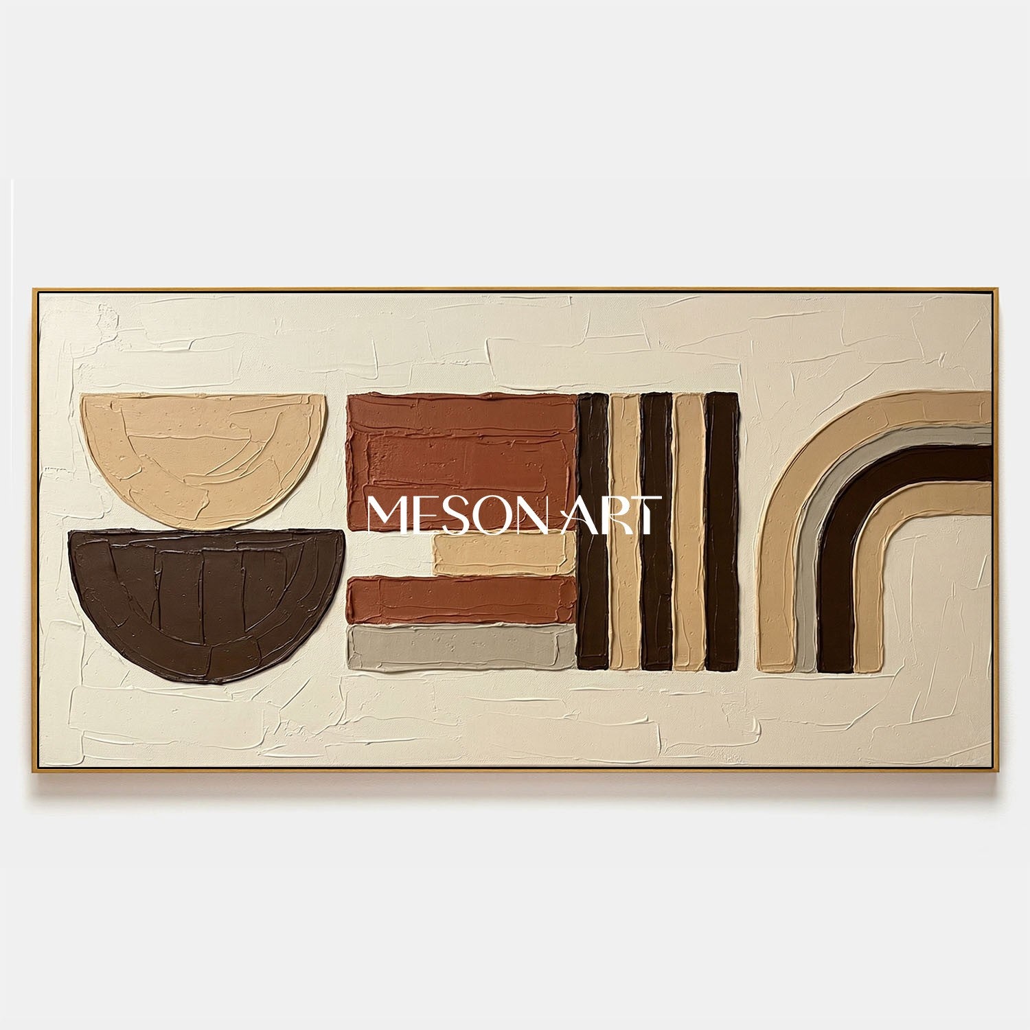 Panoramic Bohemian Abstract Plaster Wall Art in Earth Tones
