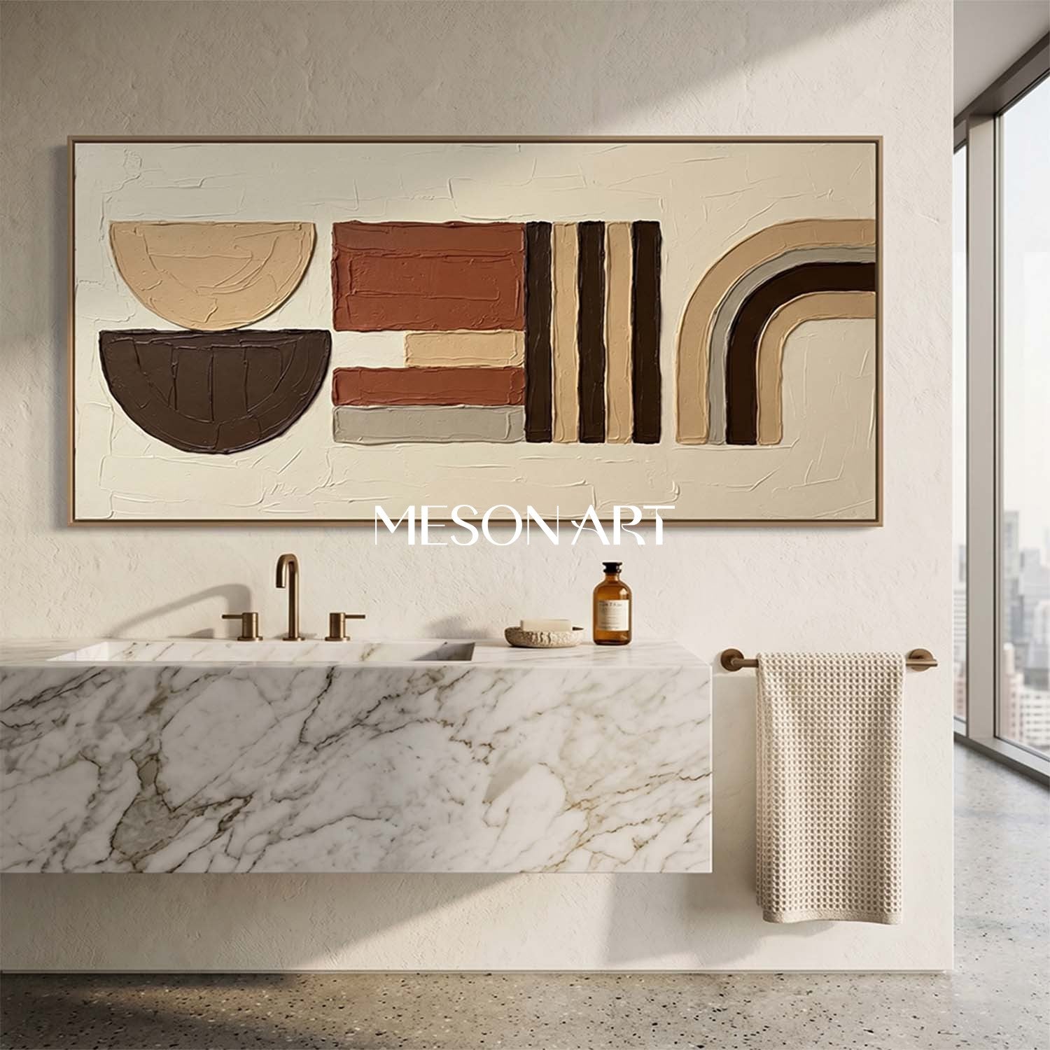 Panoramic Bohemian Abstract Plaster Wall Art in Earth Tones