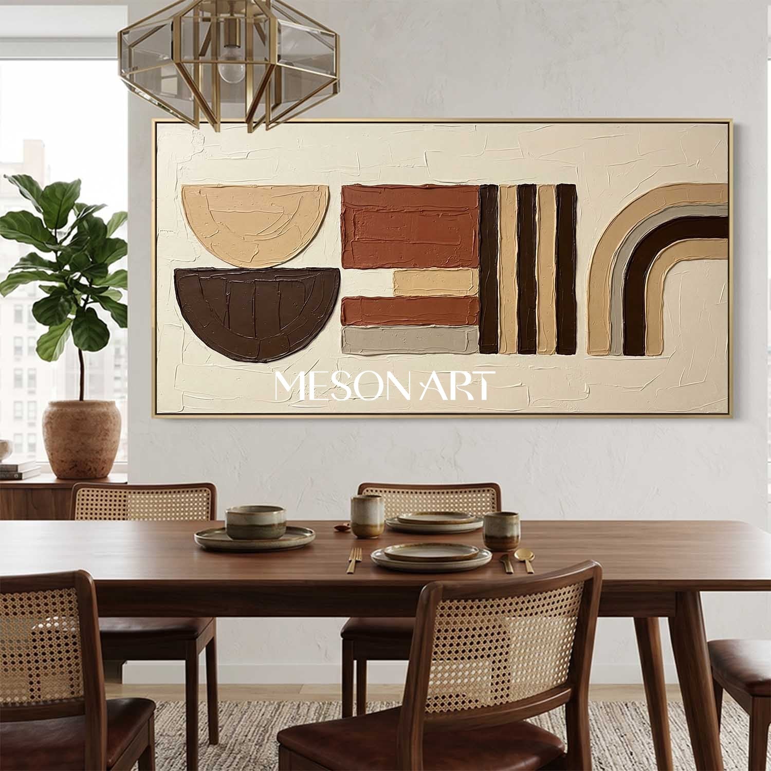 Panoramic Bohemian Abstract Plaster Wall Art in Earth Tones