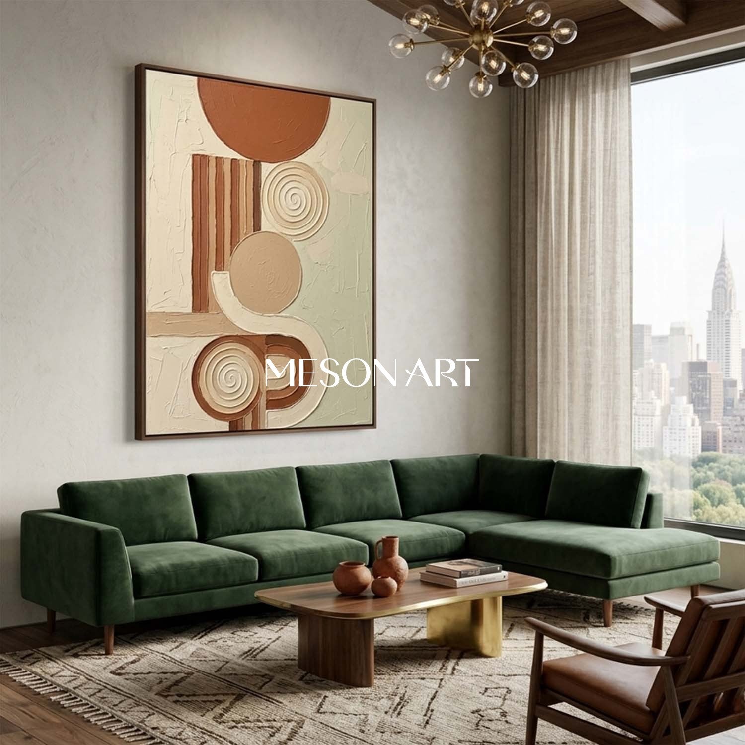 Bohemian Abstract Textured Plaster Geometric Wall Art in Earth Tones
