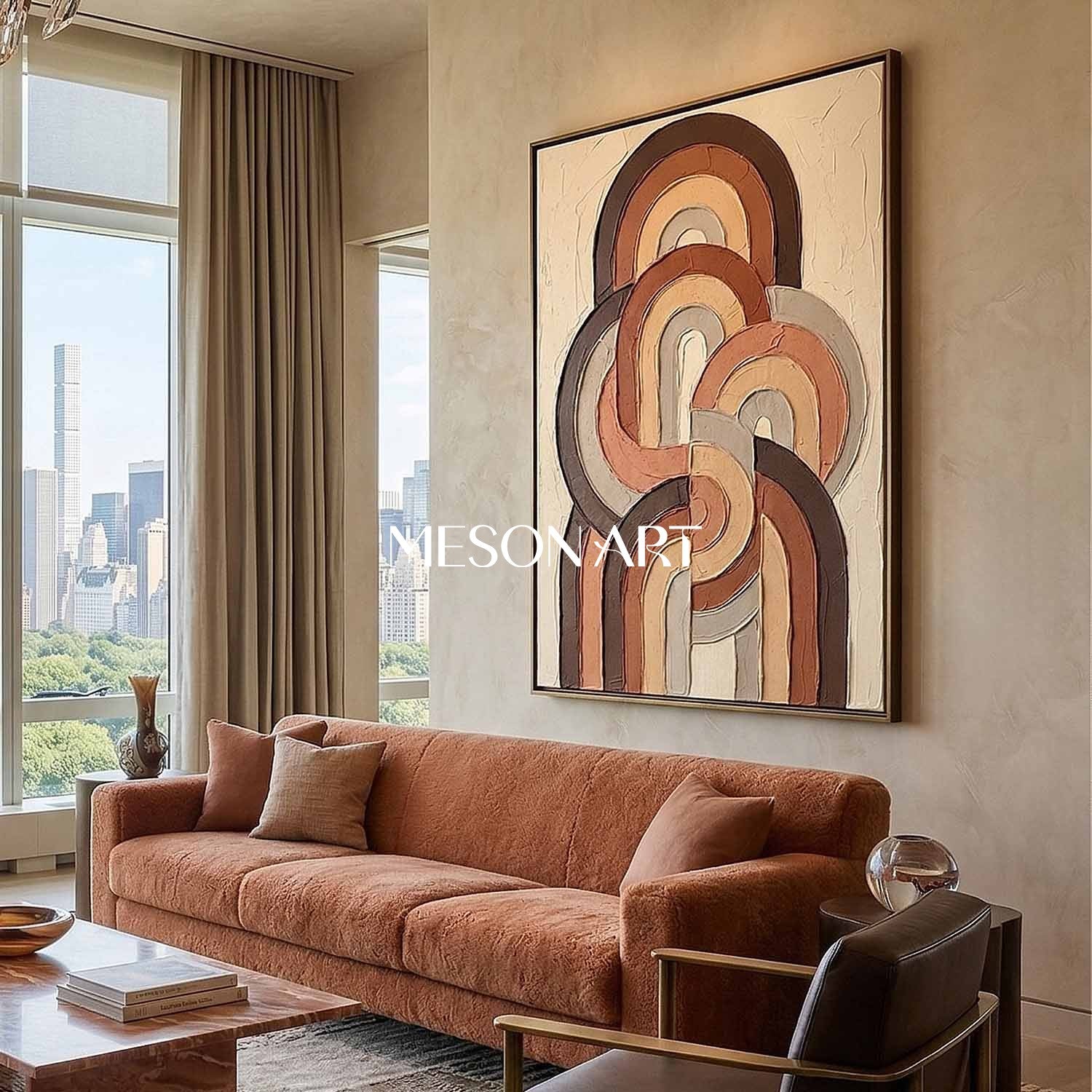 Boho Minimalist Sculptural Canvas Painting Vertical Geometric Art