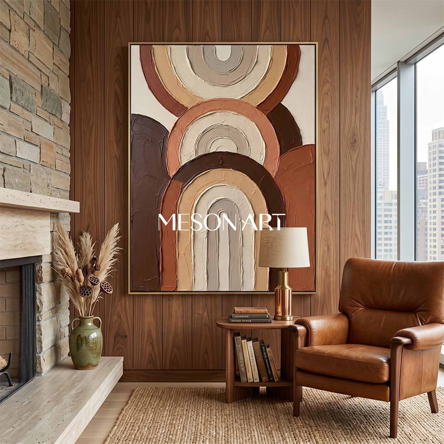 Boho Minimalist Sculptural Canvas Painting Vertical Geometric Art