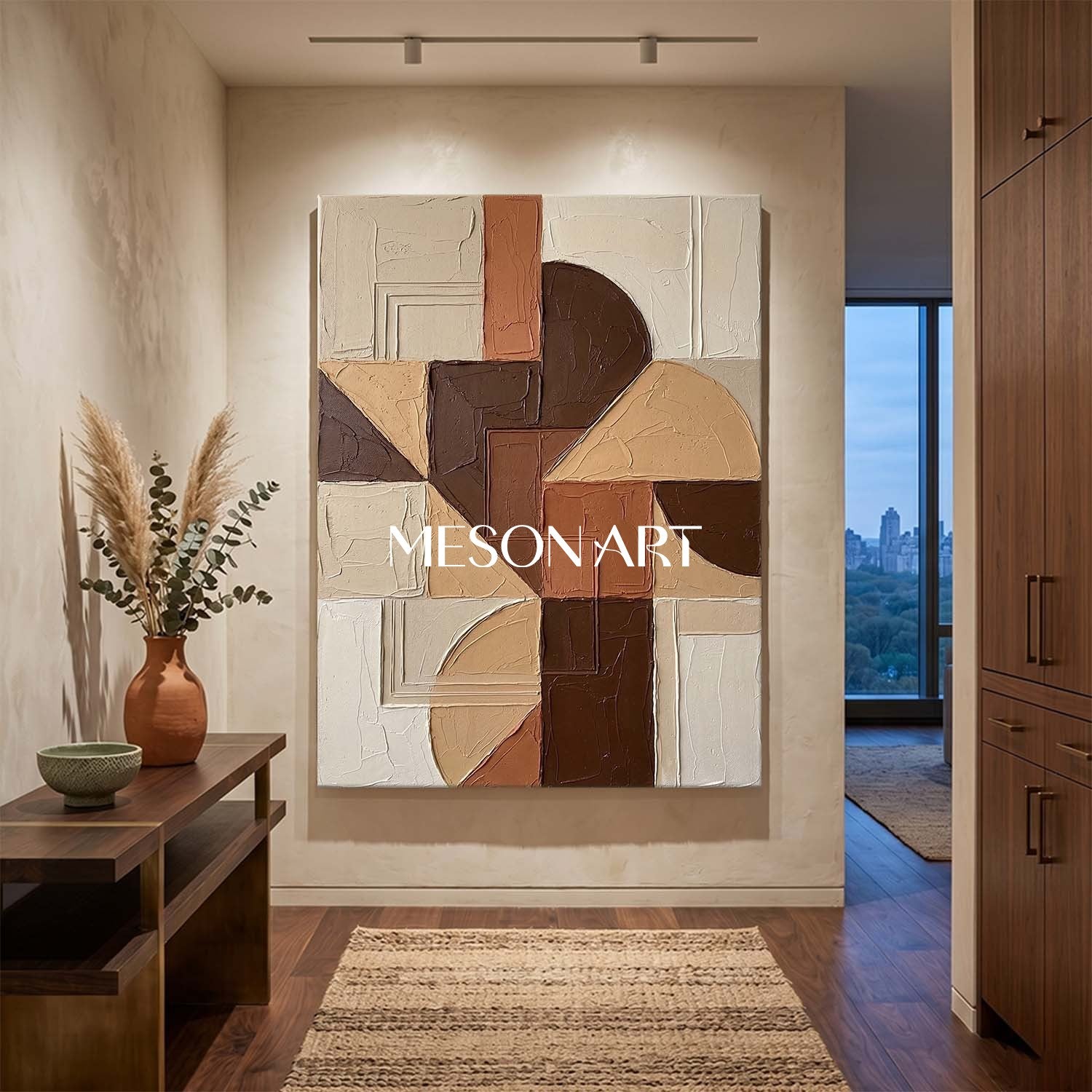 Boho Minimalist Sculptural Canvas Painting Vertical Geometric Art