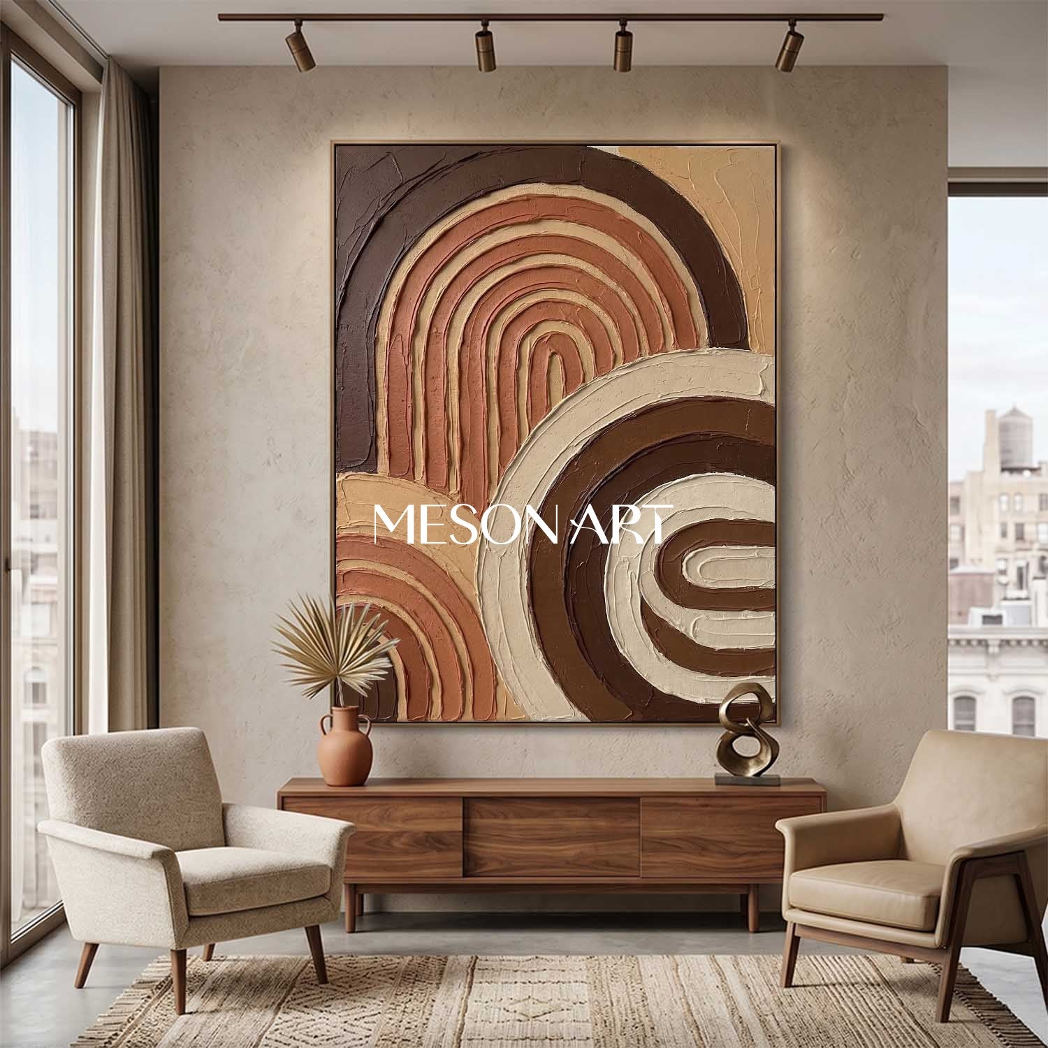 Boho Minimalist Sculptural Canvas Painting Vertical Geometric Art